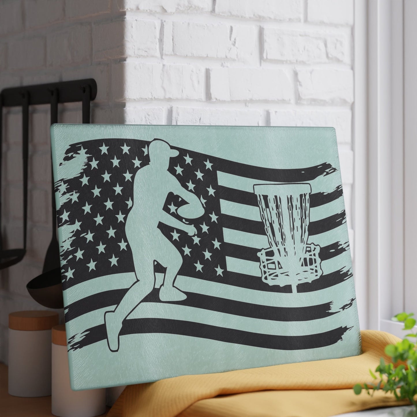 Patriotic Disc Golf Glass Cutting Board Discgolf Discgolfer Gift
