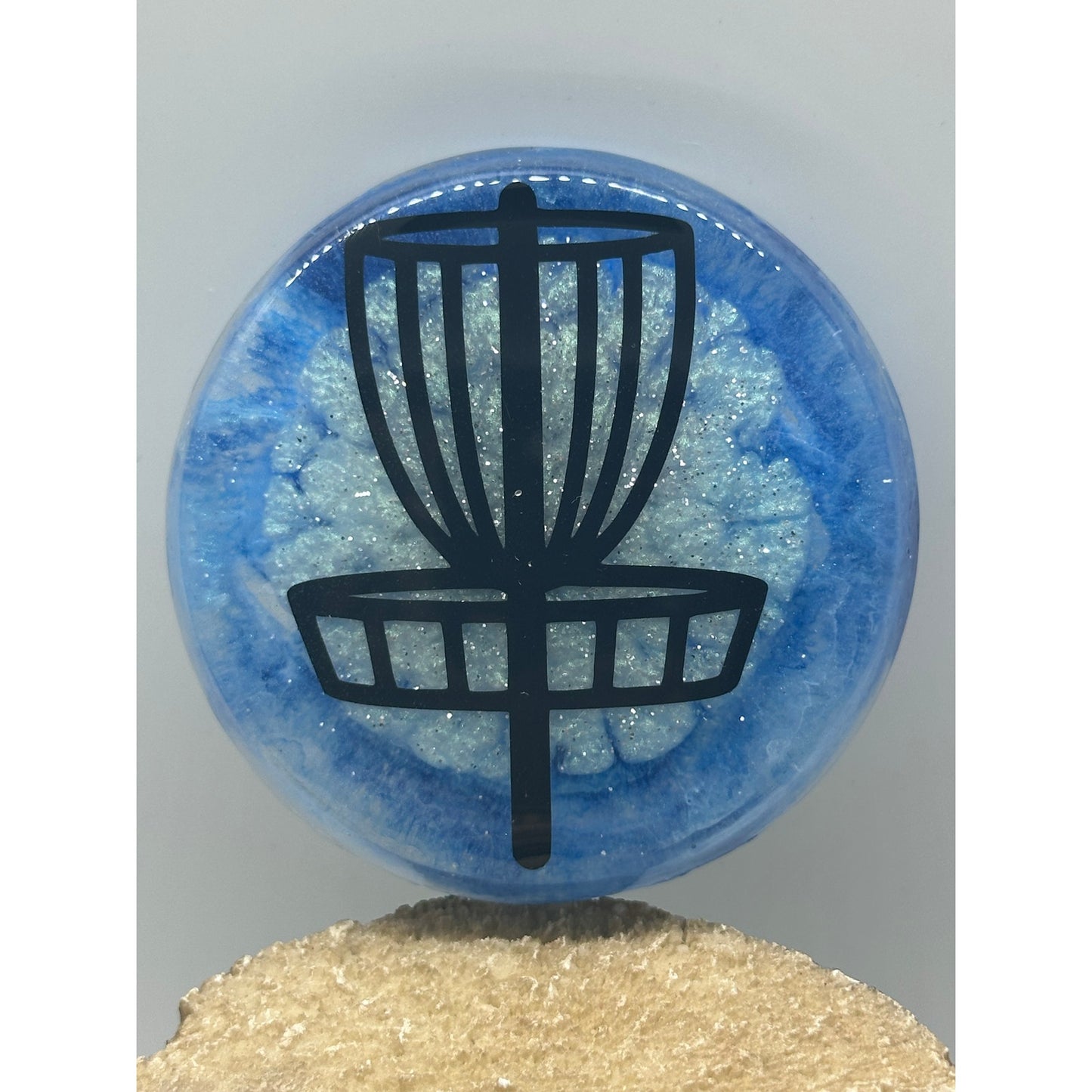 Disc Golf Mini Marker Custom Blue w/ Black Disc Basket Epoxy Resin One Of A Kind Mini
