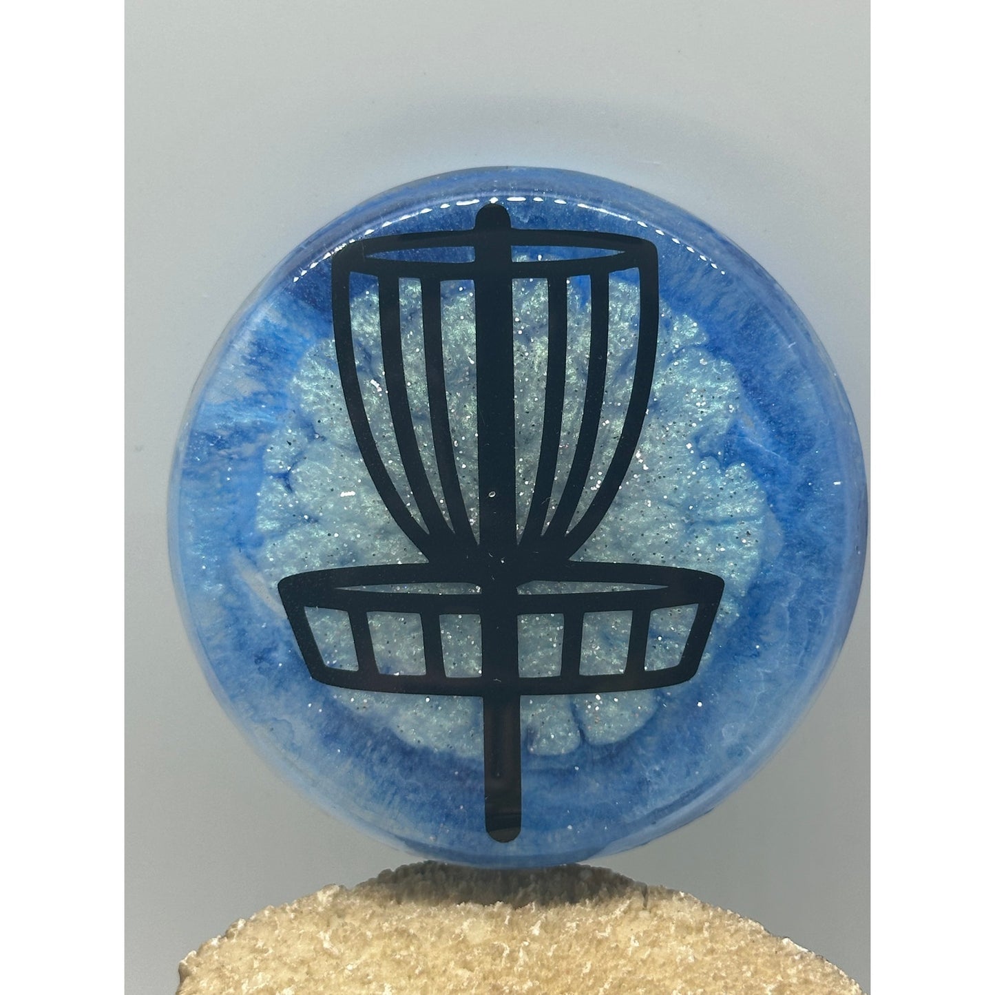 Disc Golf Mini Marker Custom Blue w/ Black Disc Basket Epoxy Resin One Of A Kind Mini