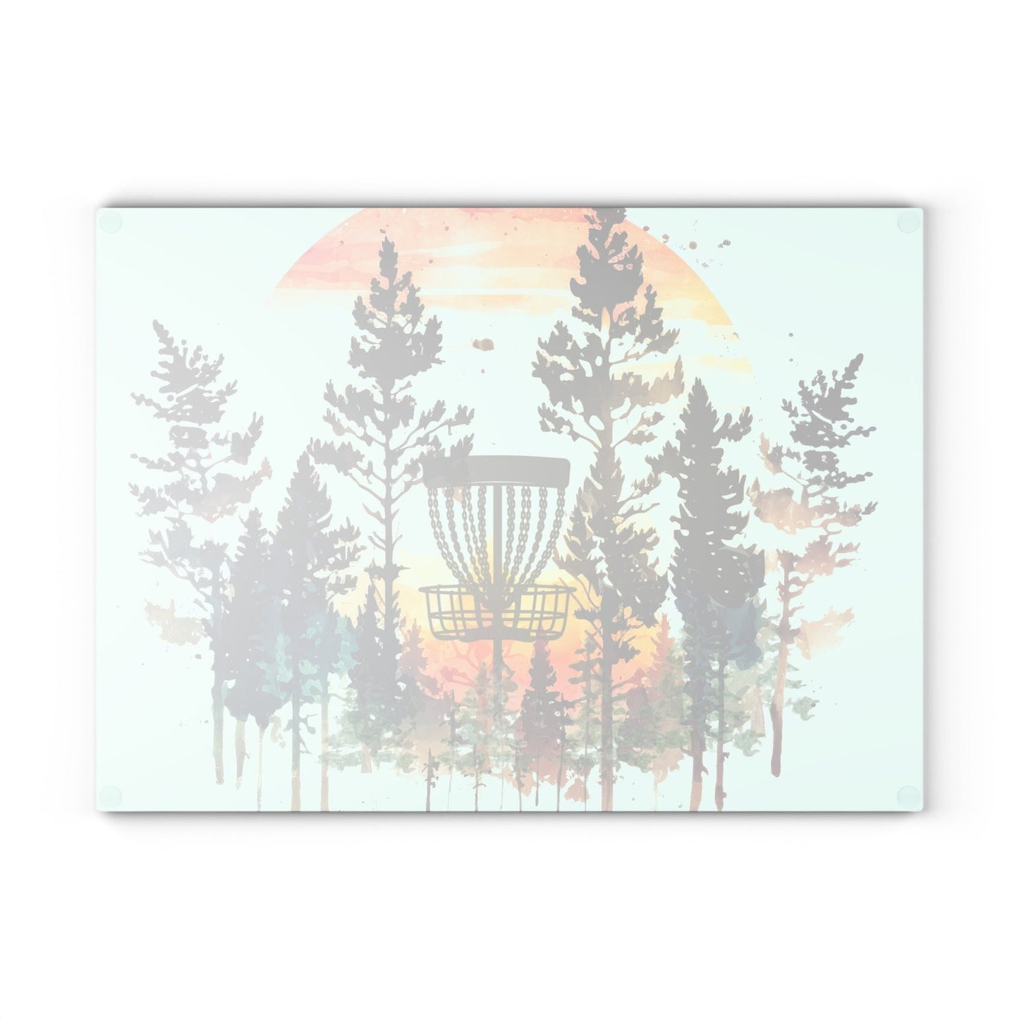 Disc Golf Forest Sunset Glass Cutting Board Discgolf Discgolfer Gift