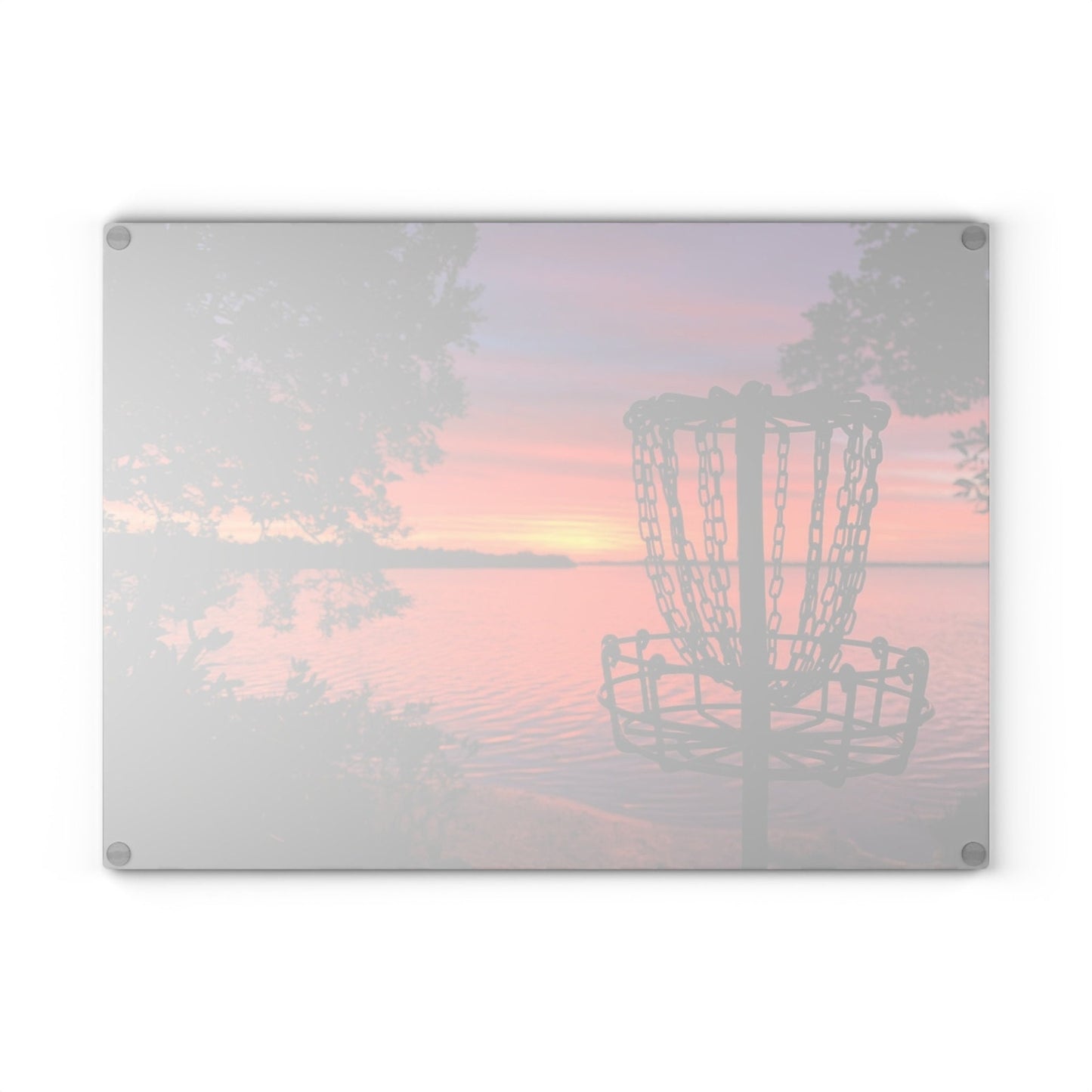 Disc Golf Lake Sunset Glass Cutting Board Discgolf Discgolfer Gift