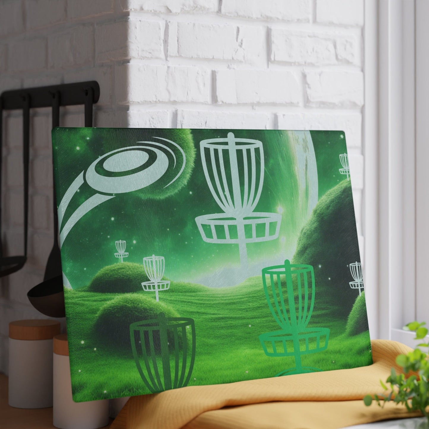 Disc Golf Green Dreams Glass Cutting Board Discgolfer Gift