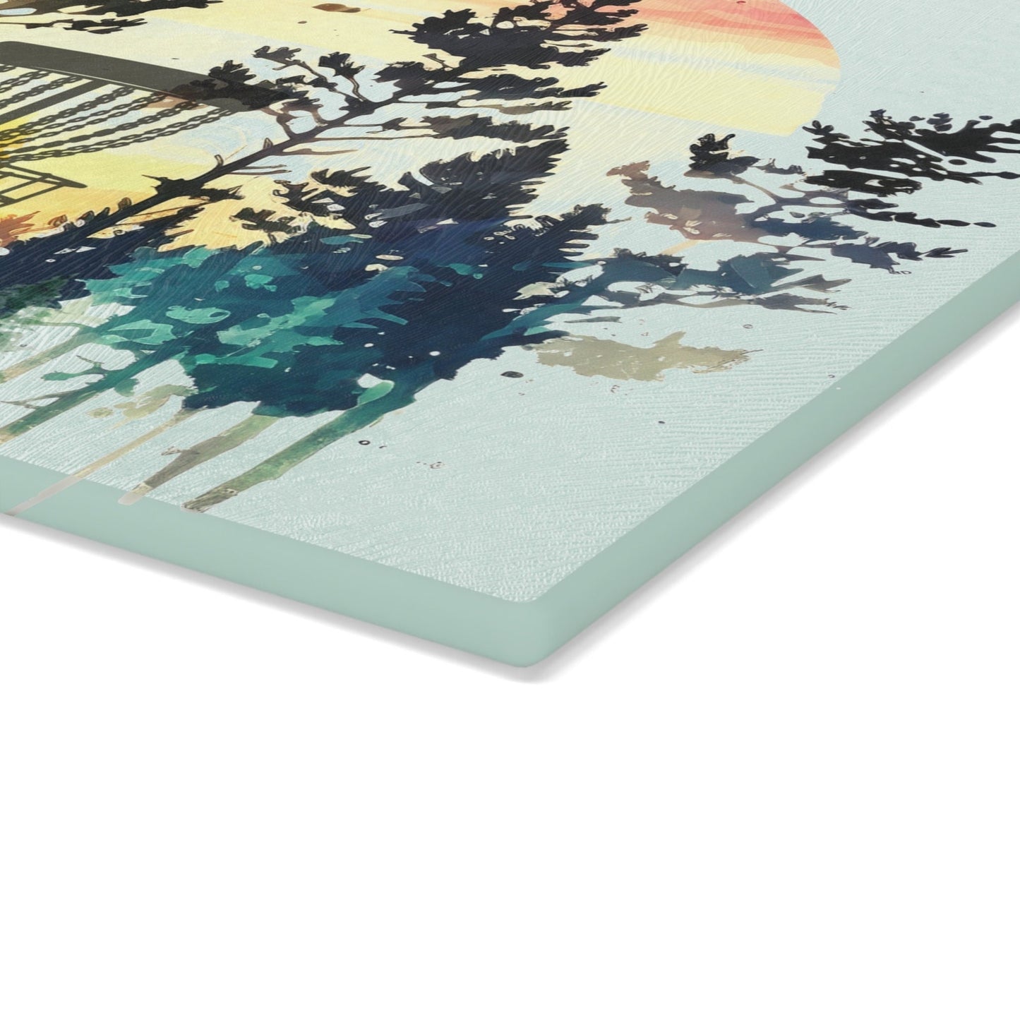 Disc Golf Forest Sunset Glass Cutting Board Discgolf Discgolfer Gift