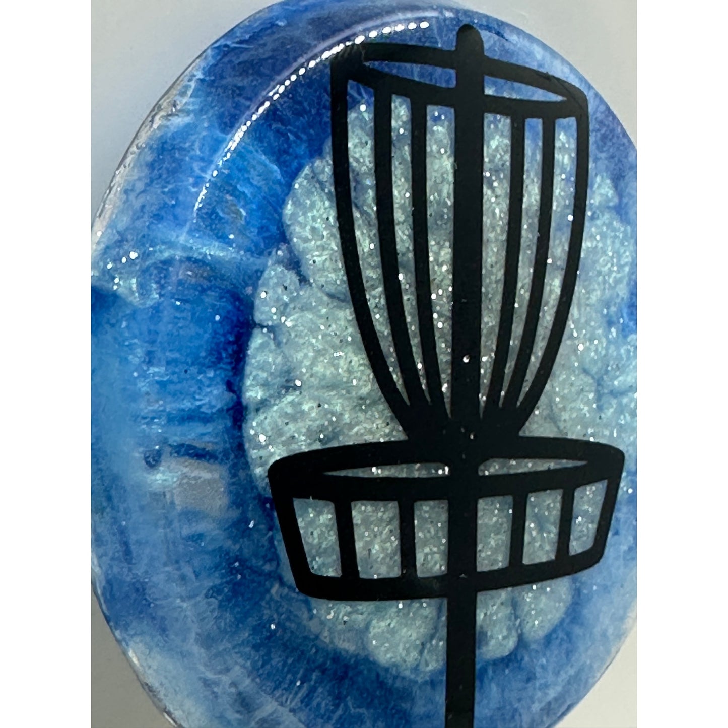 Disc Golf Mini Marker Custom Blue w/ Black Disc Basket Epoxy Resin One Of A Kind Mini