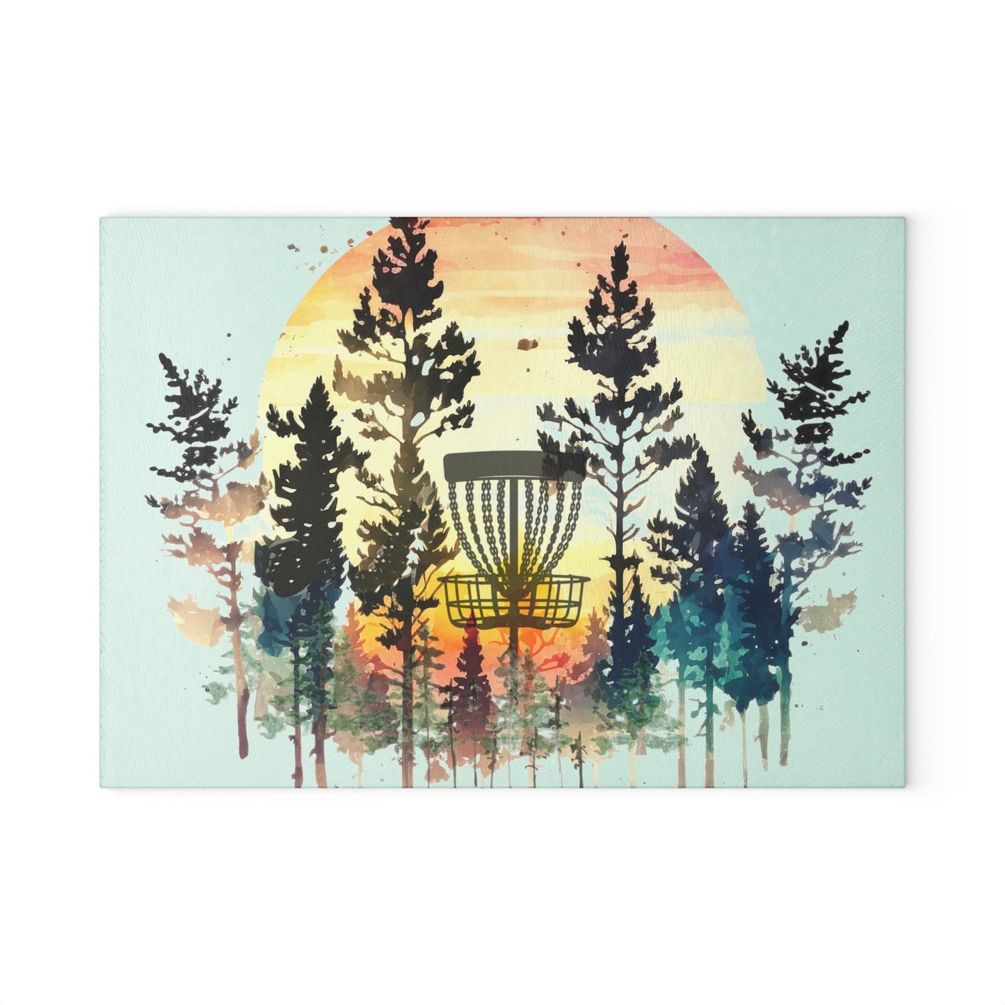 Disc Golf Forest Sunset Glass Cutting Board Discgolf Discgolfer Gift