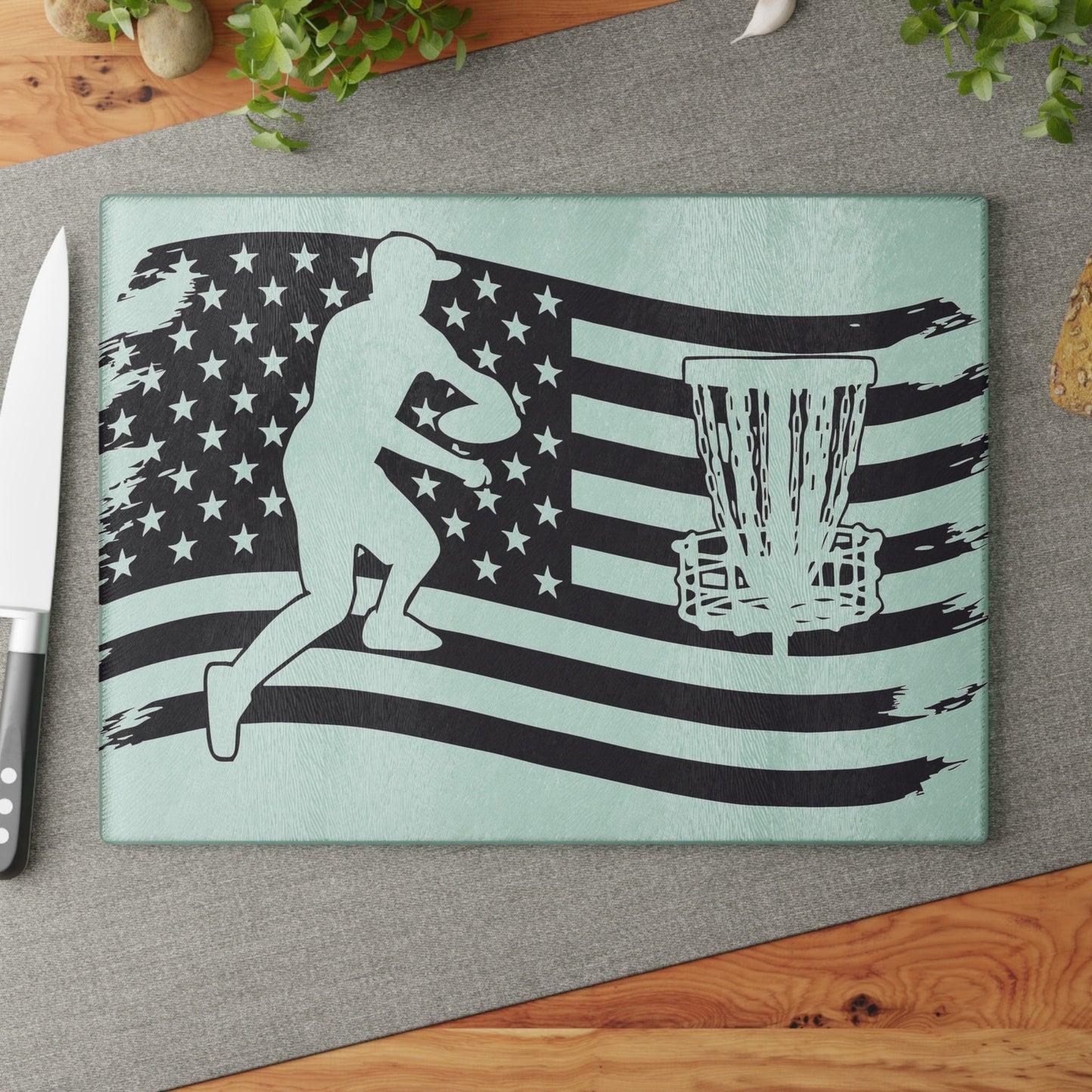 Patriotic Disc Golf Glass Cutting Board Discgolf Discgolfer Gift