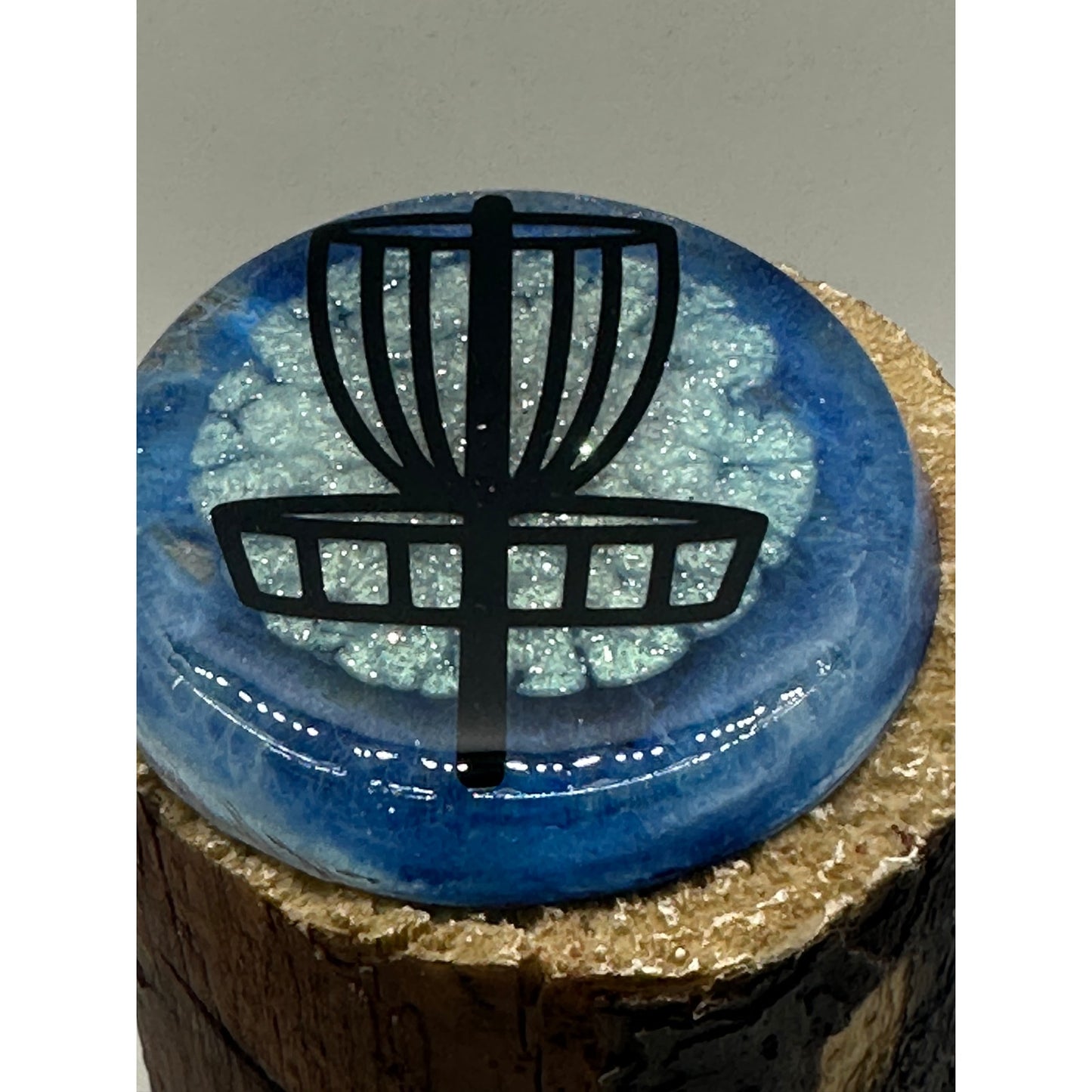 Disc Golf Mini Marker Custom Blue w/ Black Disc Basket Epoxy Resin One Of A Kind Mini