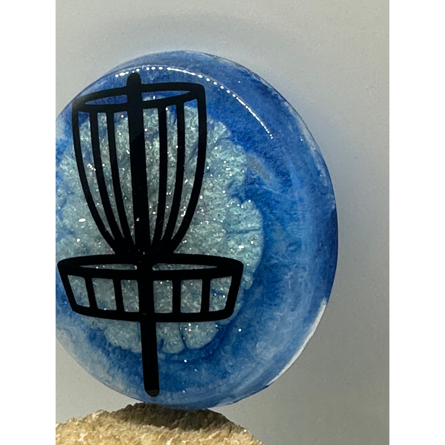 Disc Golf Mini Marker Custom Blue w/ Black Disc Basket Epoxy Resin One Of A Kind Mini
