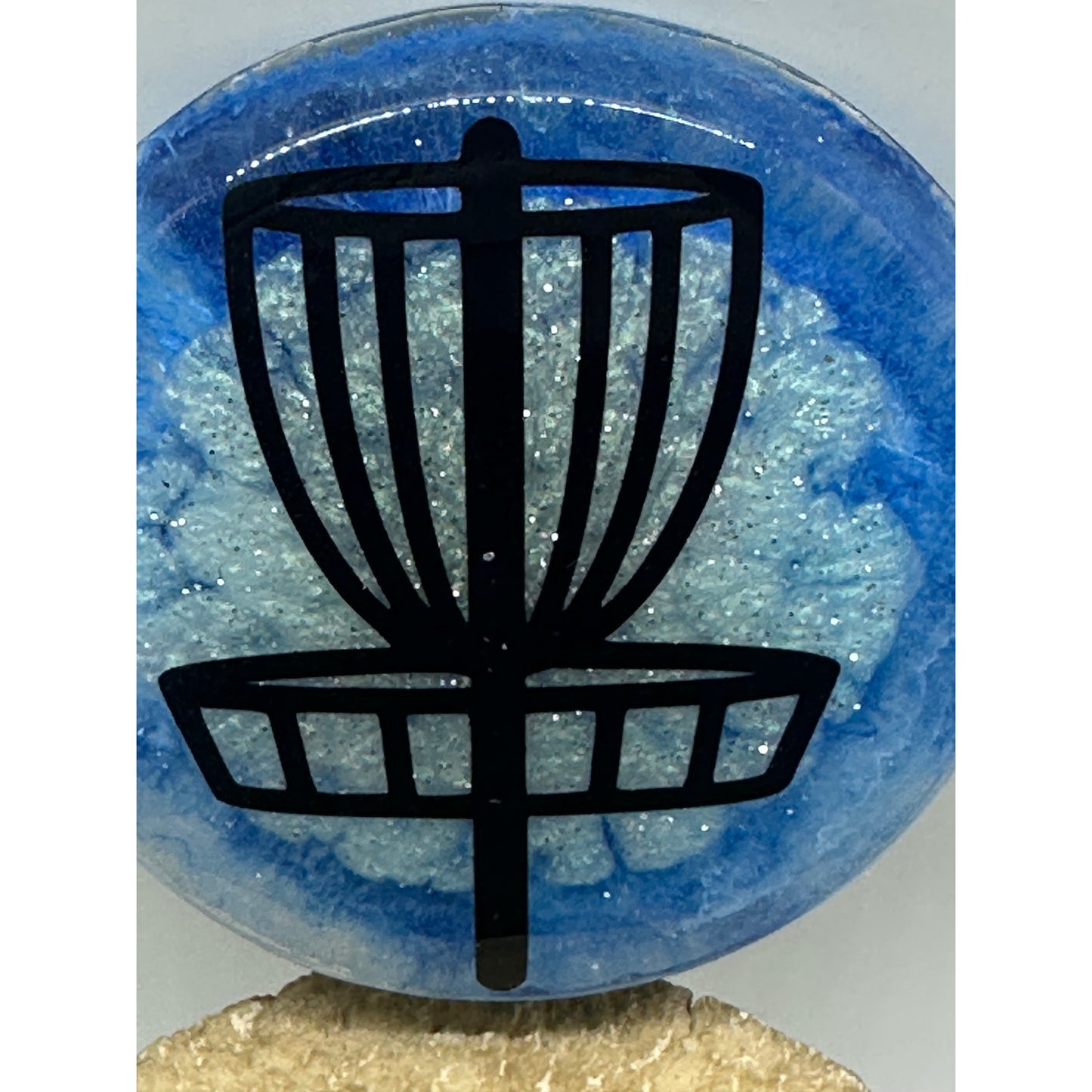 Disc Golf Mini Marker Custom Blue w/ Black Disc Basket Epoxy Resin One Of A Kind Mini