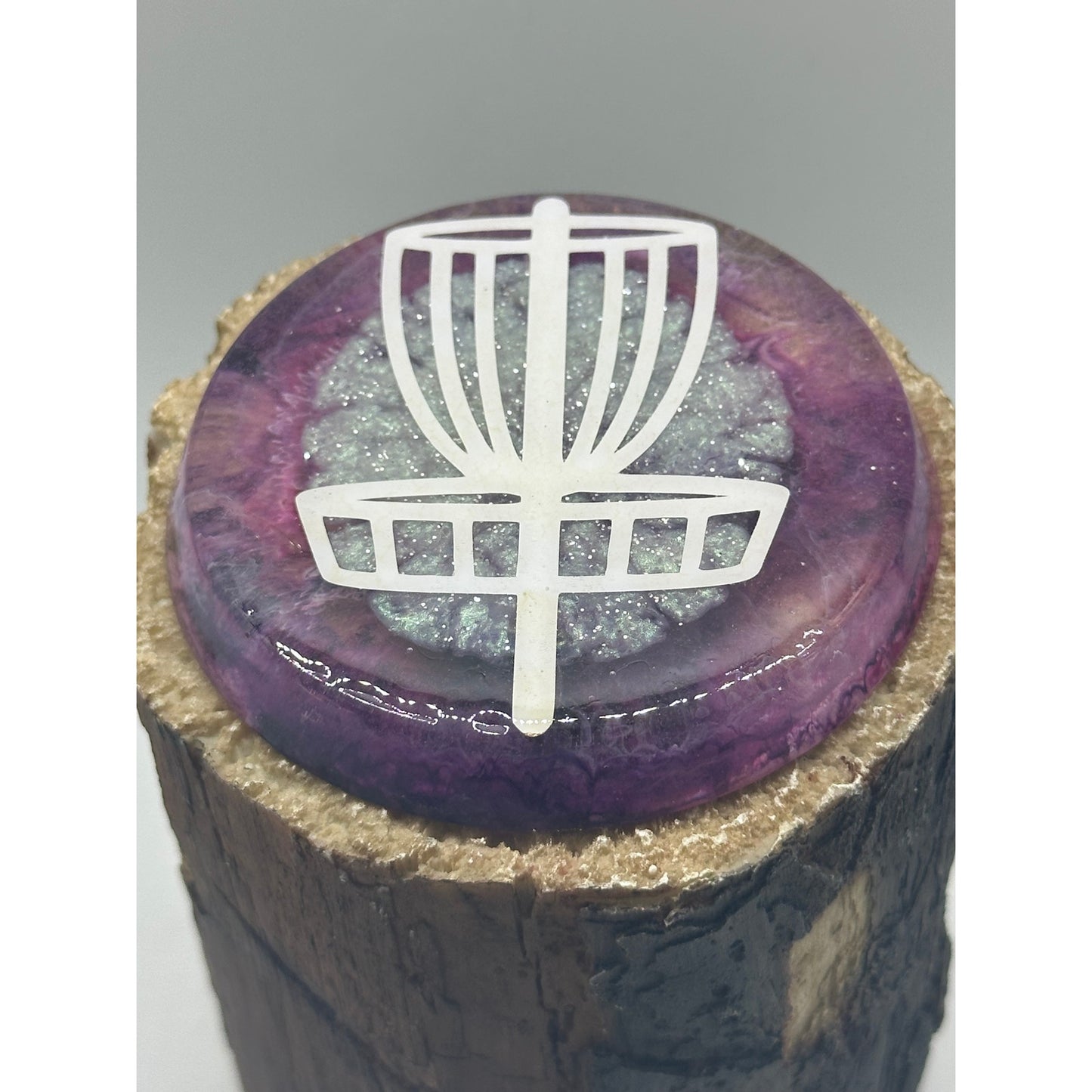 Disc Golf Mini Marker Custom Purple/Wht Basket Epoxy Resin One Of A Kind Mini