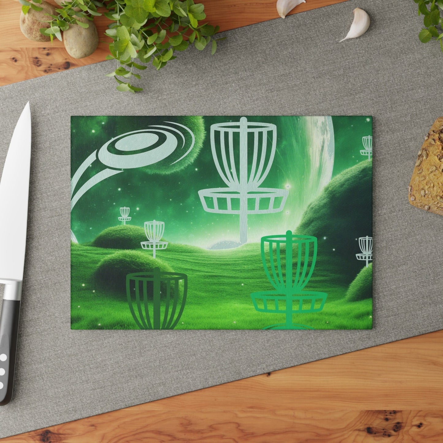Disc Golf Green Dreams Glass Cutting Board Discgolfer Gift