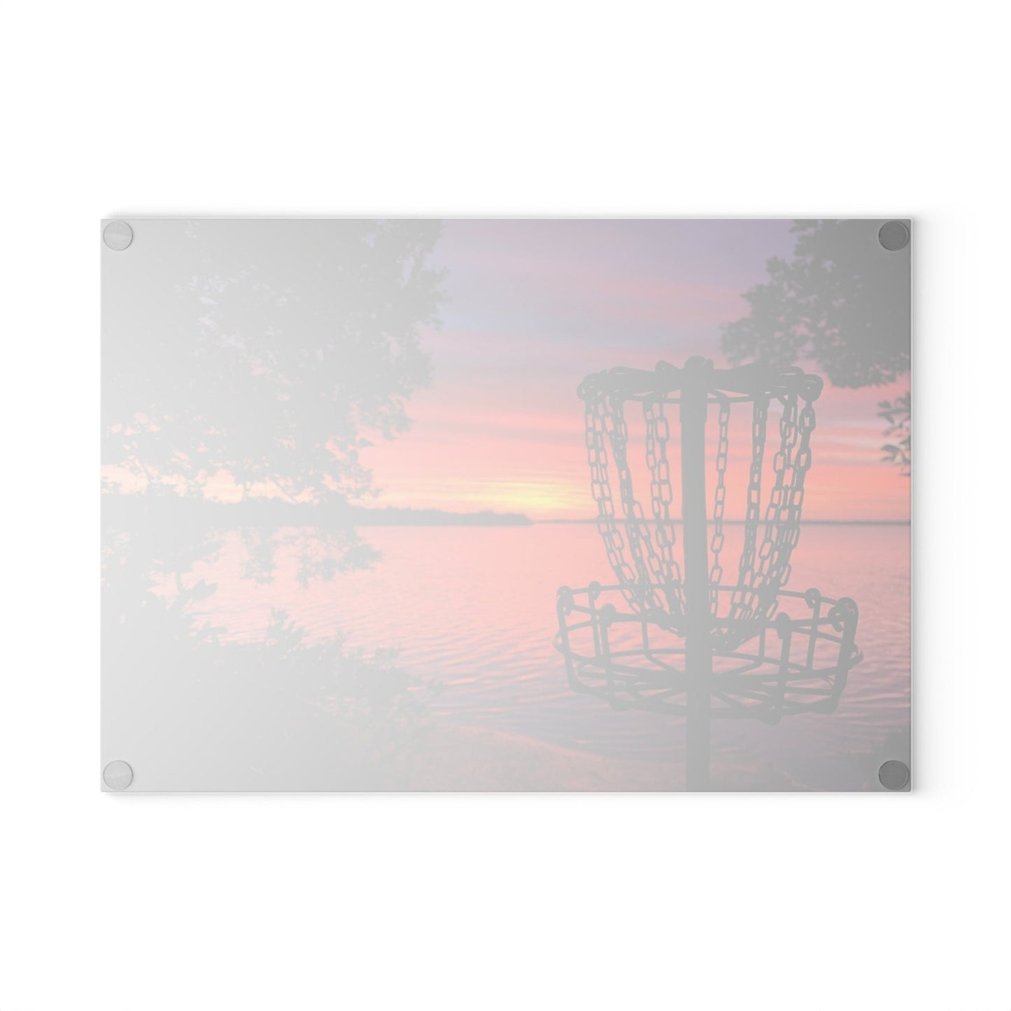 Disc Golf Lake Sunset Glass Cutting Board Discgolf Discgolfer Gift