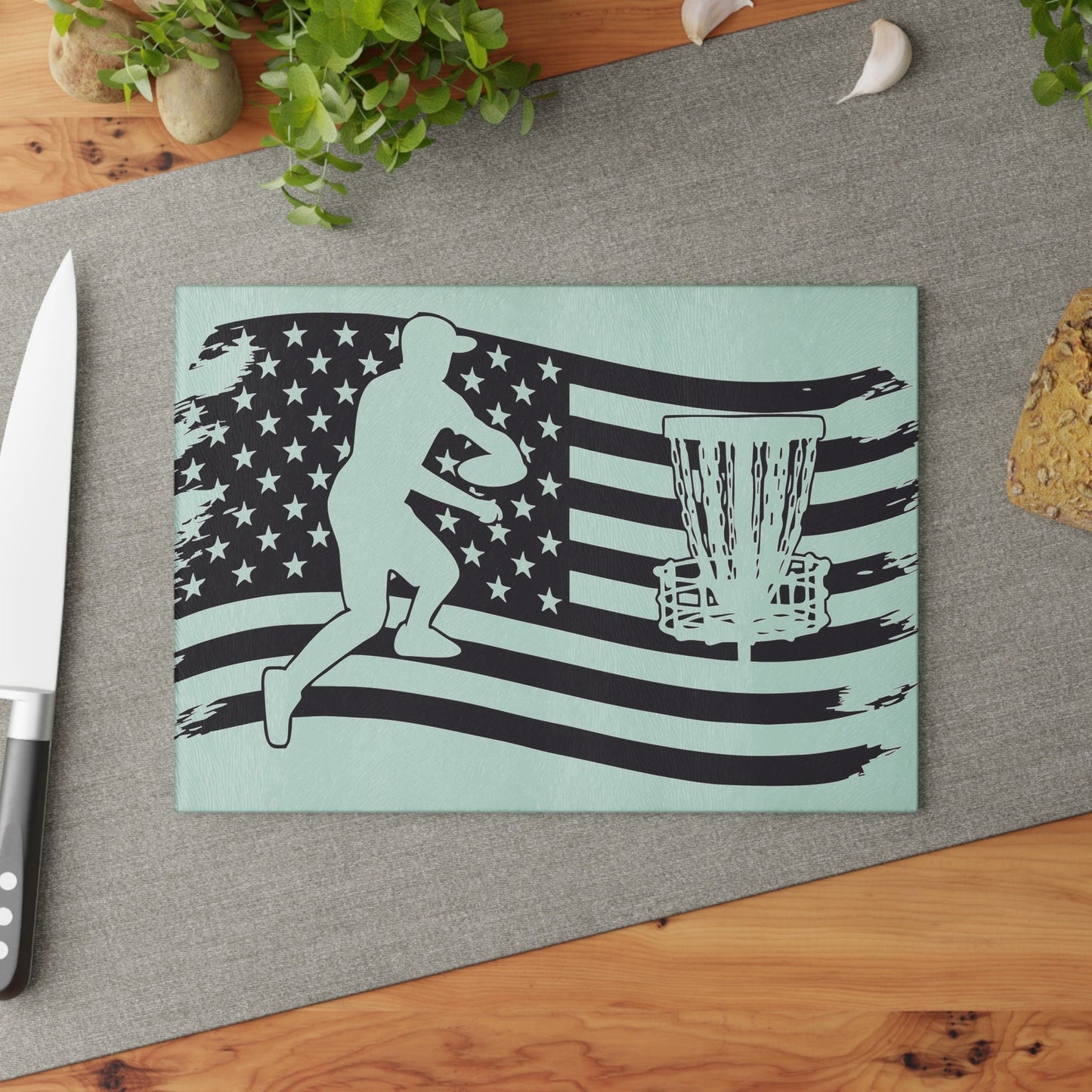 Patriotic Disc Golf Glass Cutting Board Discgolf Discgolfer Gift