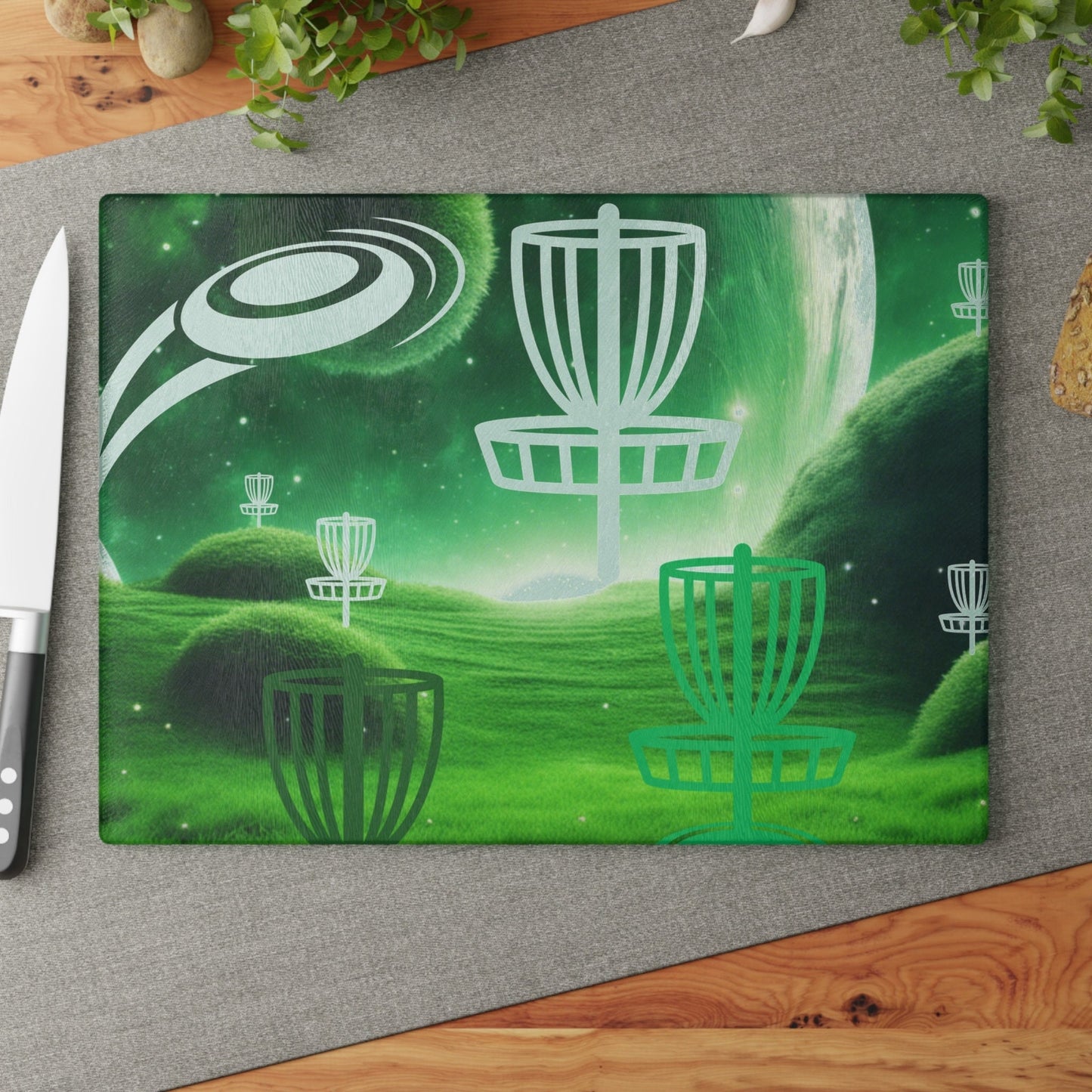 Disc Golf Green Dreams Glass Cutting Board Discgolfer Gift