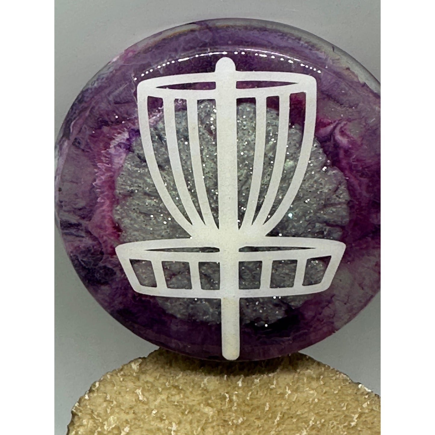 Disc Golf Mini Marker Custom Purple/Wht Basket Epoxy Resin One Of A Kind Mini