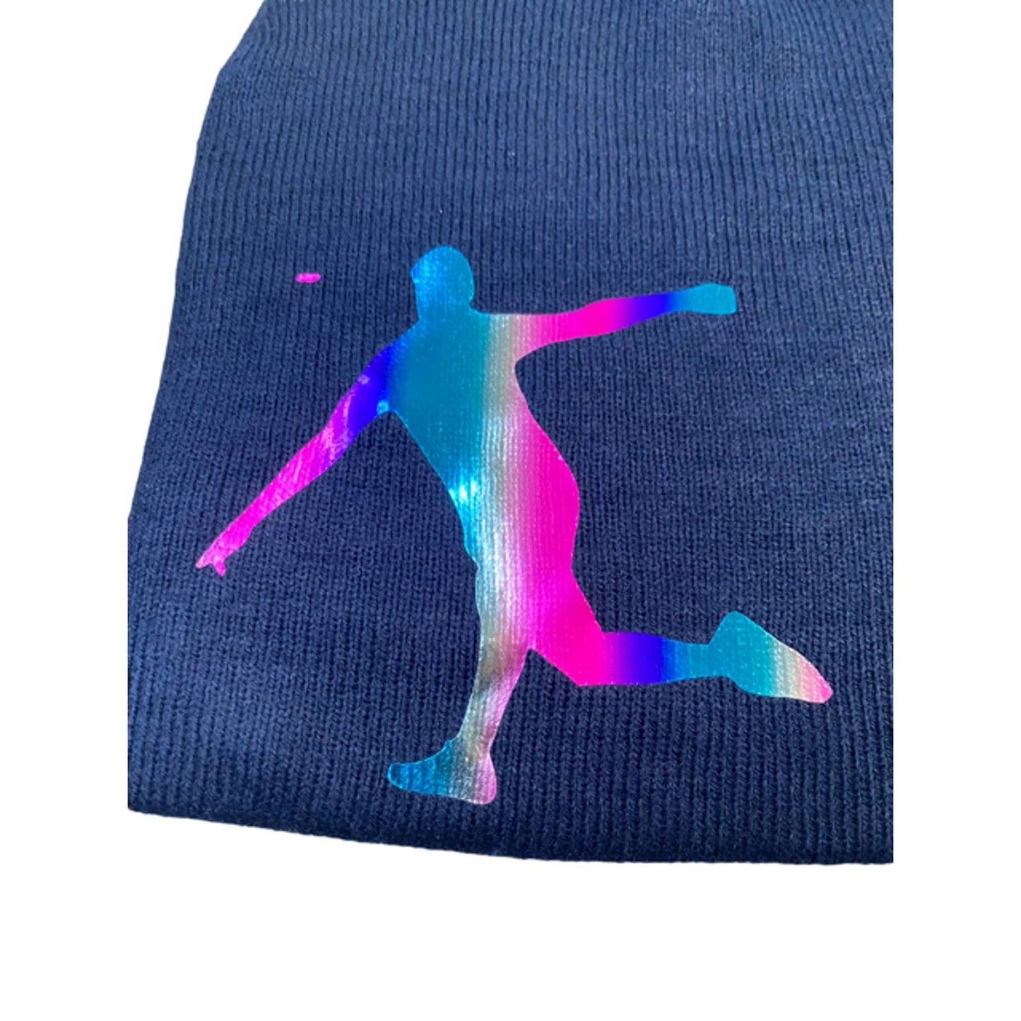 Disc Golf Affair Holographic Golfer Logo Knit Beanie Winter Disc Golf Hat Blue