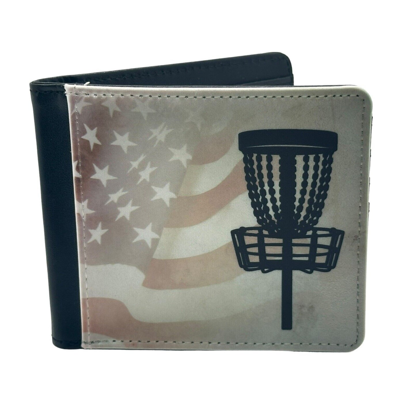 Disc Golf AMERICAN FLAG BASKET Sublimated Design Bi-Fold Wallet Disgolfer Gift