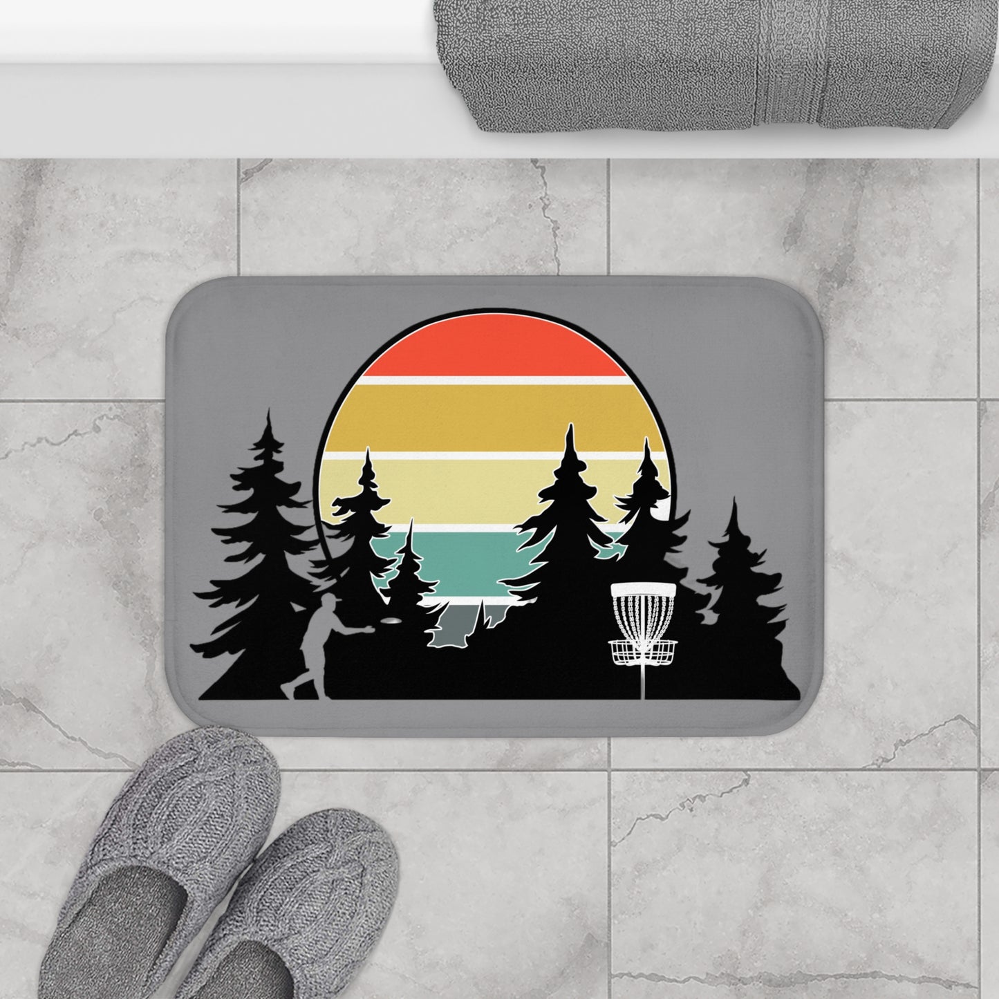 Disc Golf Sunset Tree Scene Colorful Discgolfer Bath Mat Gift Bathroom Decor