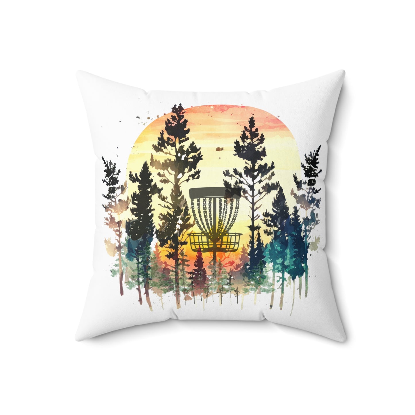 Disc Golf Sunset Forest Spun Polyester Square Pillow Discgolf Discgolfer Decor Gift