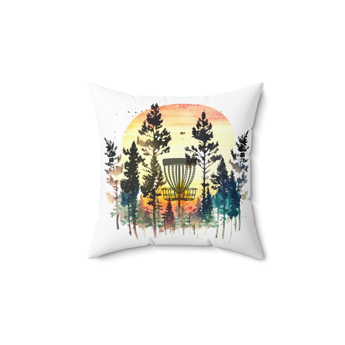 Disc Golf Sunset Forest Spun Polyester Square Pillow Discgolf Discgolfer Decor Gift