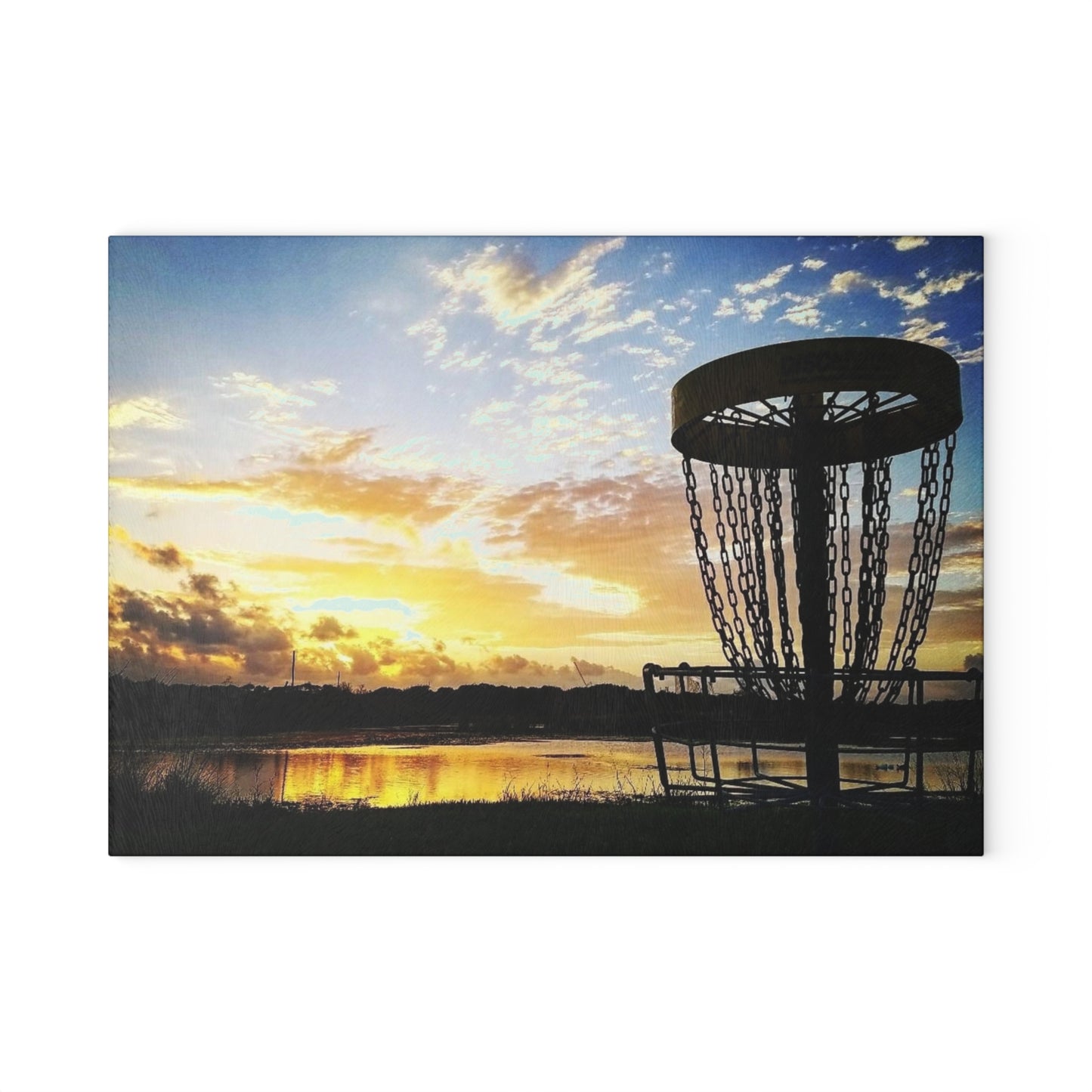 Disc Golf Blue Sunset Glass Cutting Board Discgolf Discgolfer Kitchen Cooking Gift