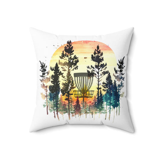 Disc Golf Sunset Forest Spun Polyester Square Pillow Discgolf Discgolfer Decor Gift