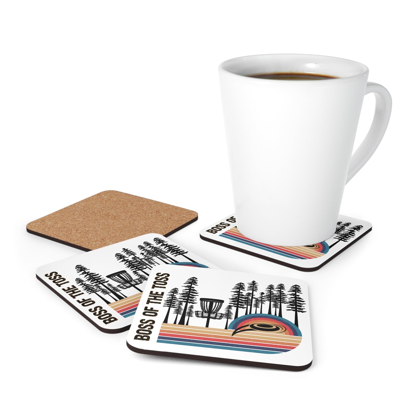 Disc Golf Boss Of The Toss Corkwood Drink Coaster Set