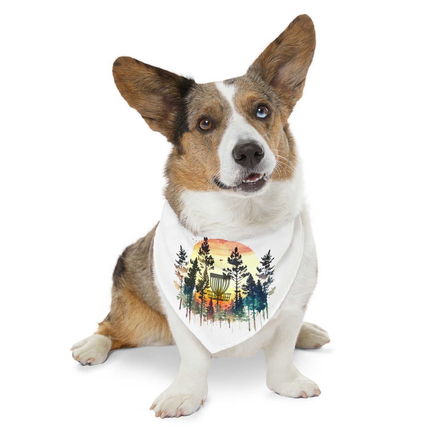 Disc Golf Basket Forest Sunset Pet Bandana Collar