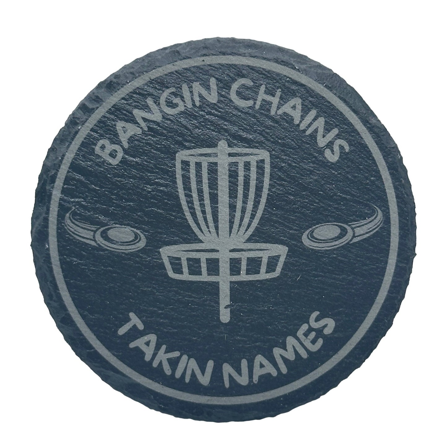 Disc Golf Laser Engraved Slate Coasters BANGIN CHAINS Discgolfer Gift Set Of 2