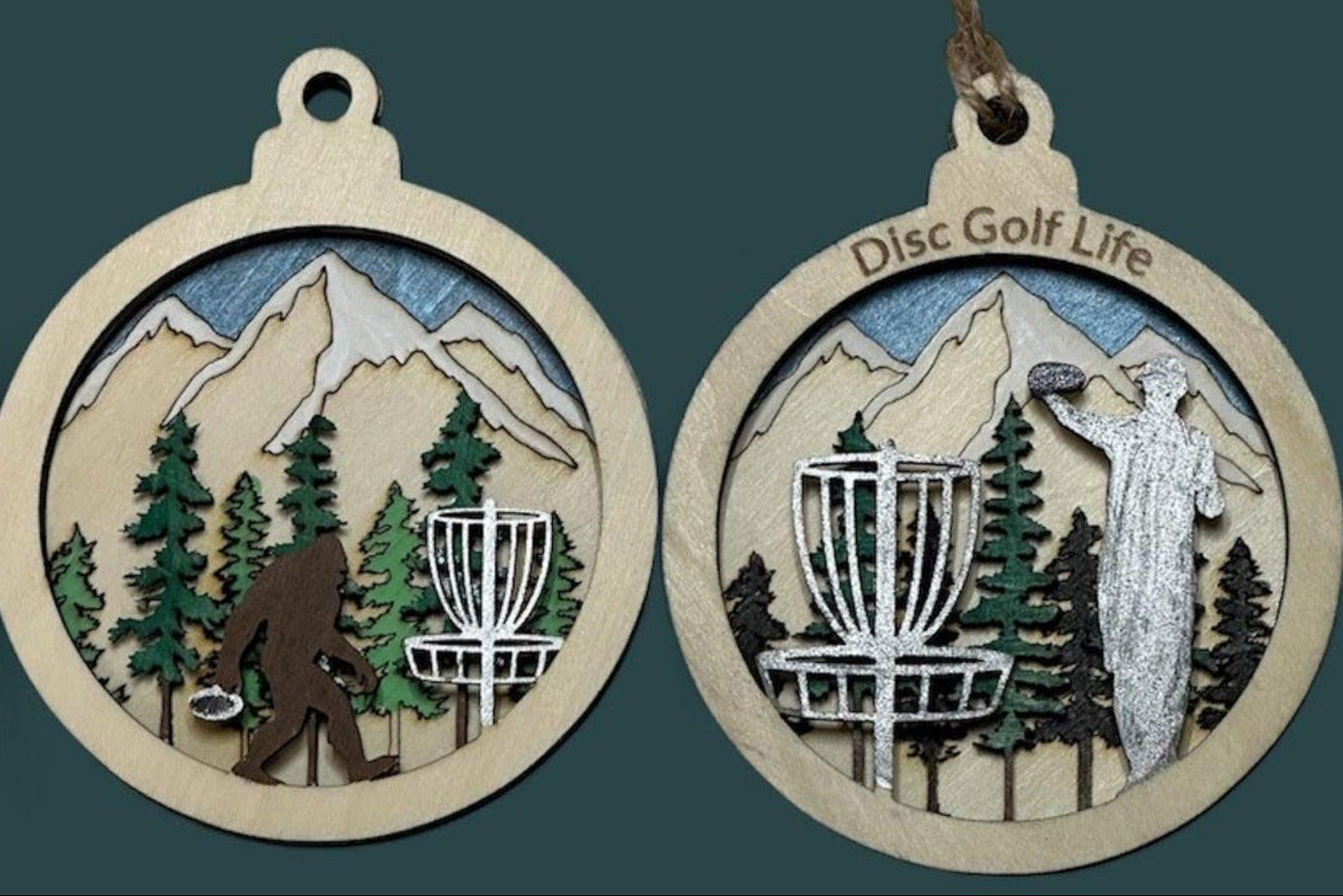 DISC GOLF Basket Sasquatch Ornament 3 Layer Wood Discgolfer Christmas Gift