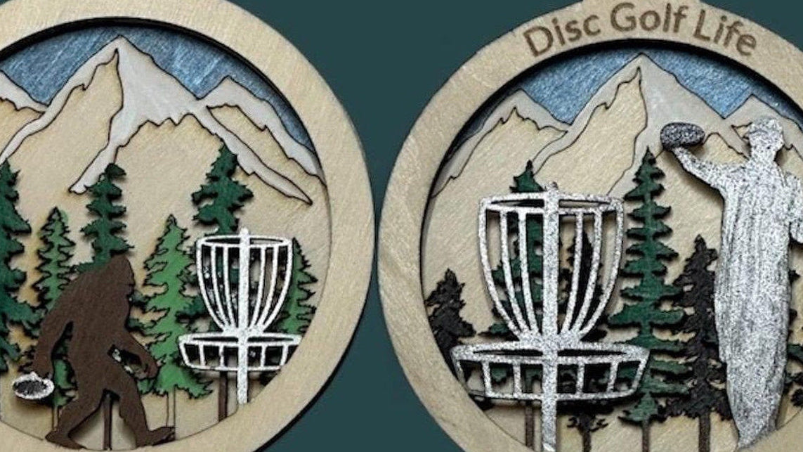 DISC GOLF Basket Sasquatch Ornament 3 Layer Wood Discgolfer Christmas Gift