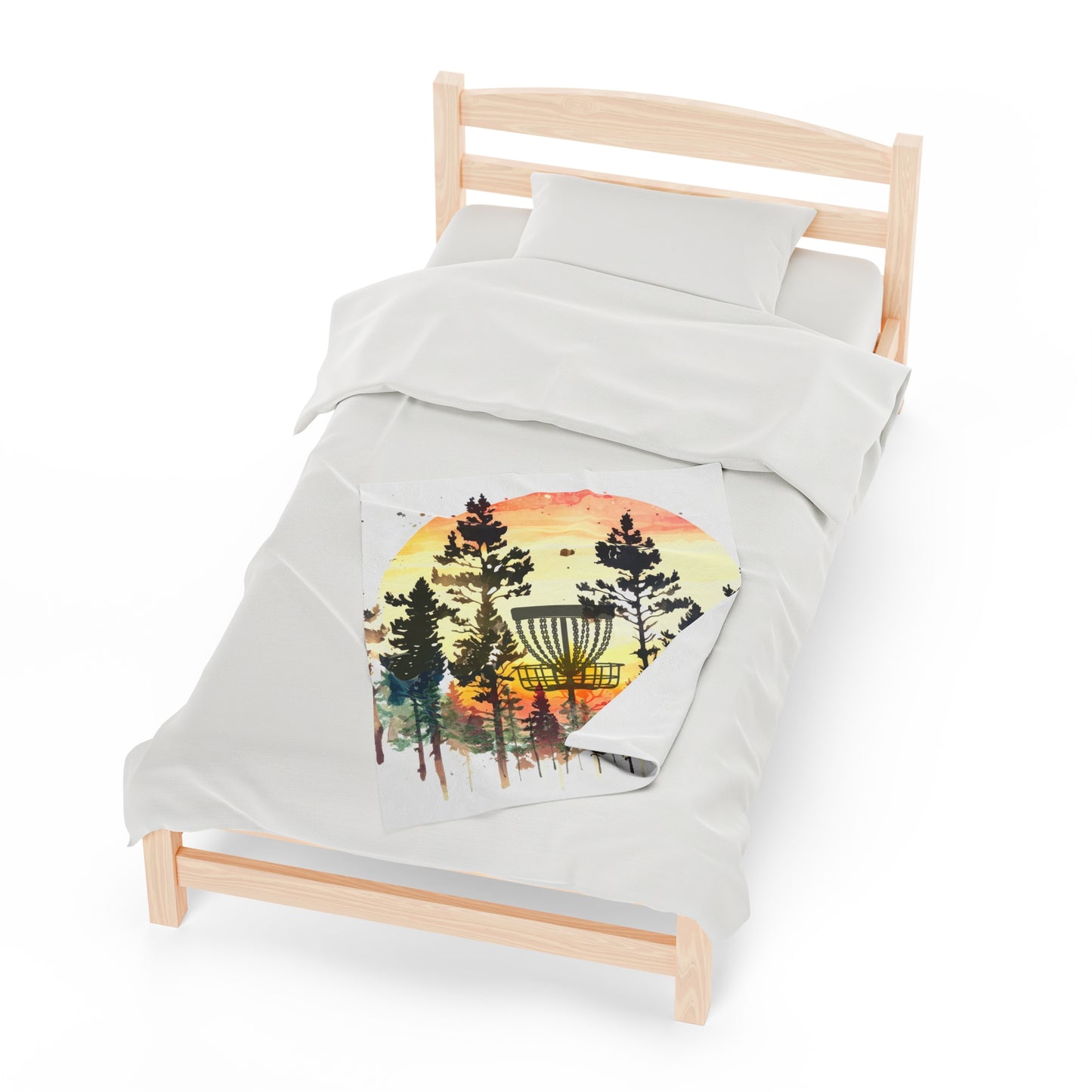 Disc Golf Basket Forest Sunset Velveteen Plush Blanket