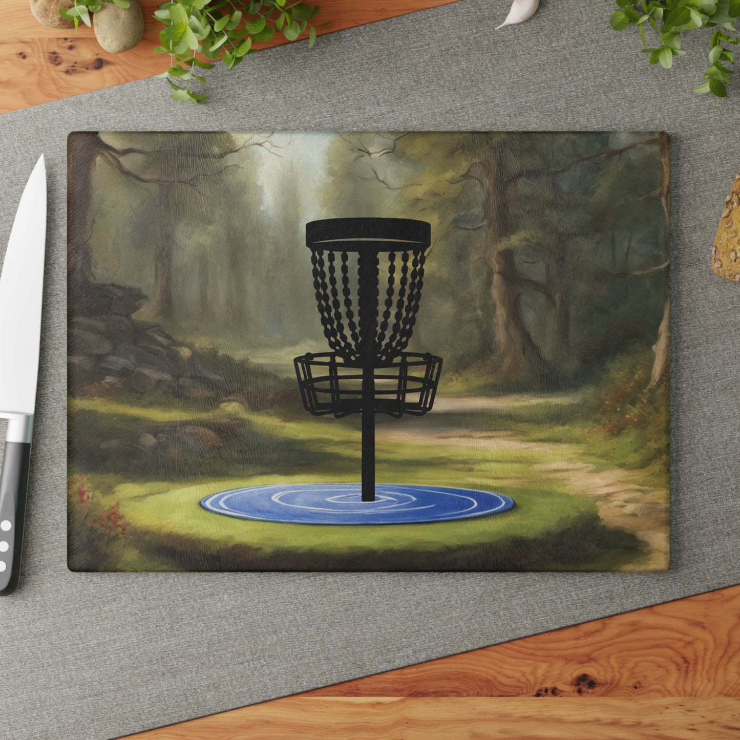 Disc Golf Tranquility Glass Cutting Board Discgolfer Kitchen Cooking Gift