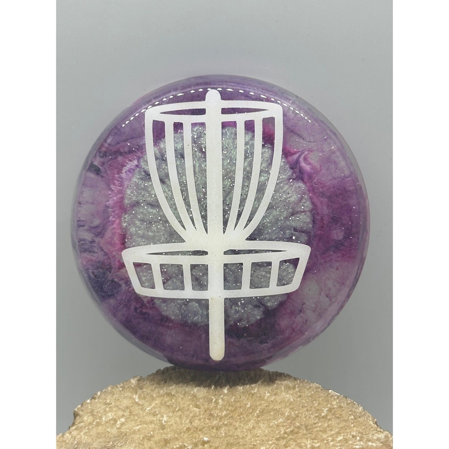 Disc Golf Mini Marker Custom Purple/Wht Basket Epoxy Resin One Of A Kind Mini