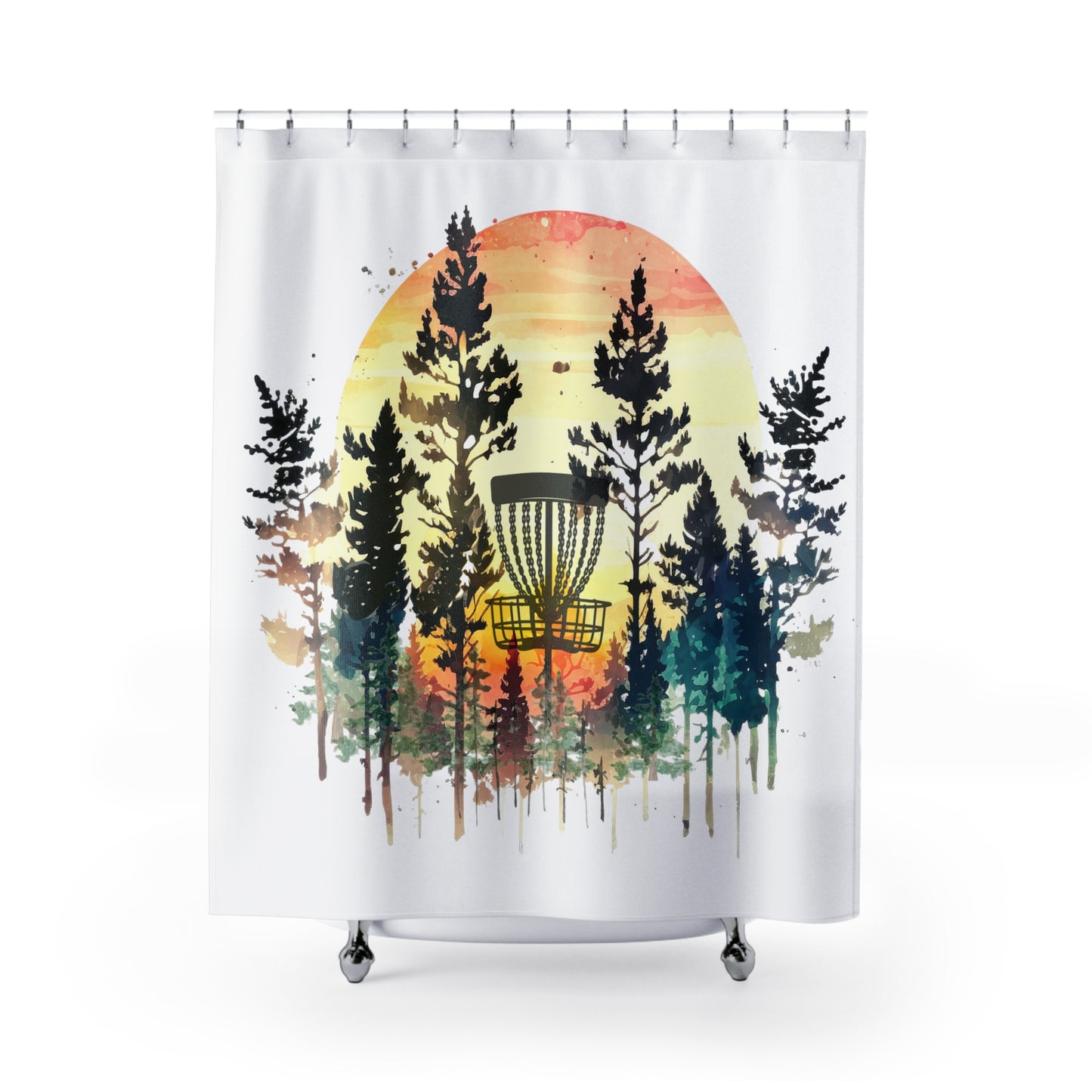 Disc Golf Forest Sunset Shower Curtain Discgolf Discgolfer Bathroom Decor Gift