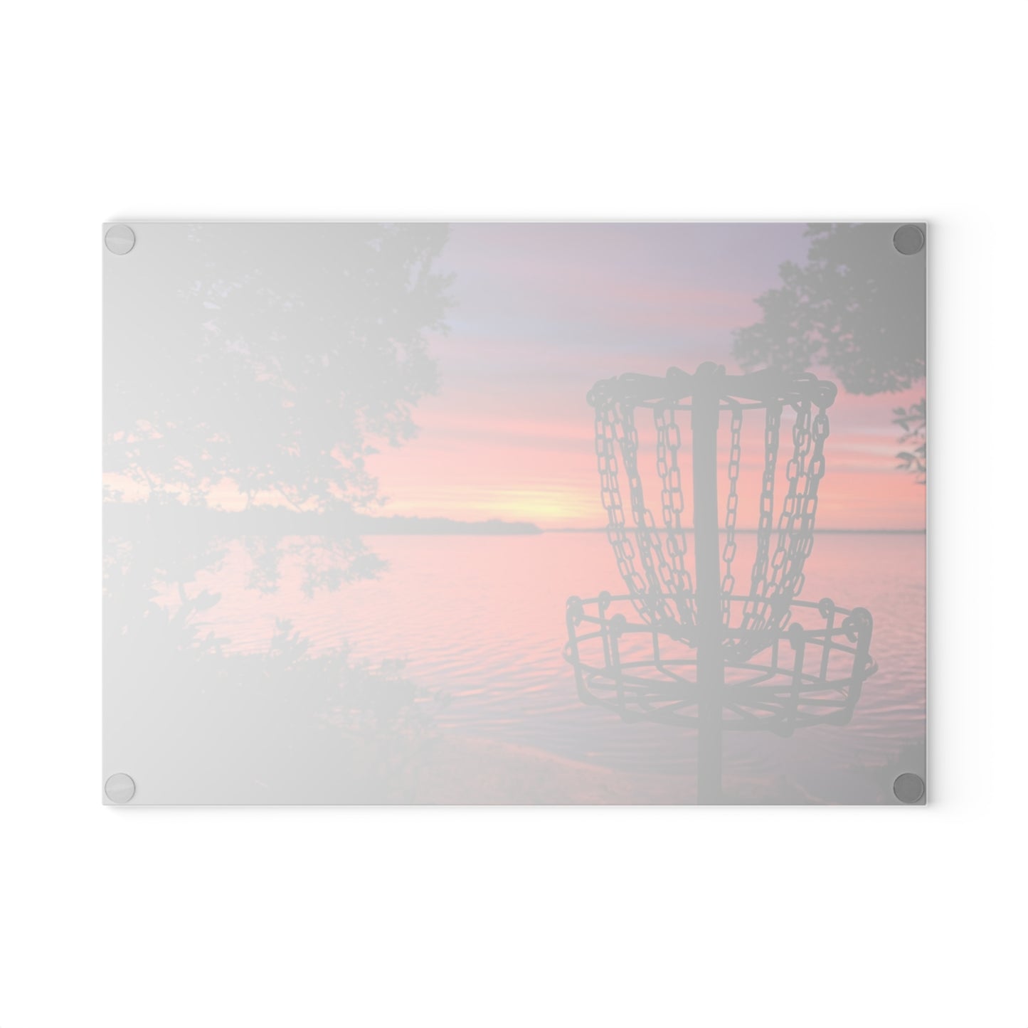 Disc Golf Lake Sunset Glass Cutting Board Discgolf Discgolfer Kitchen Cooking Gift