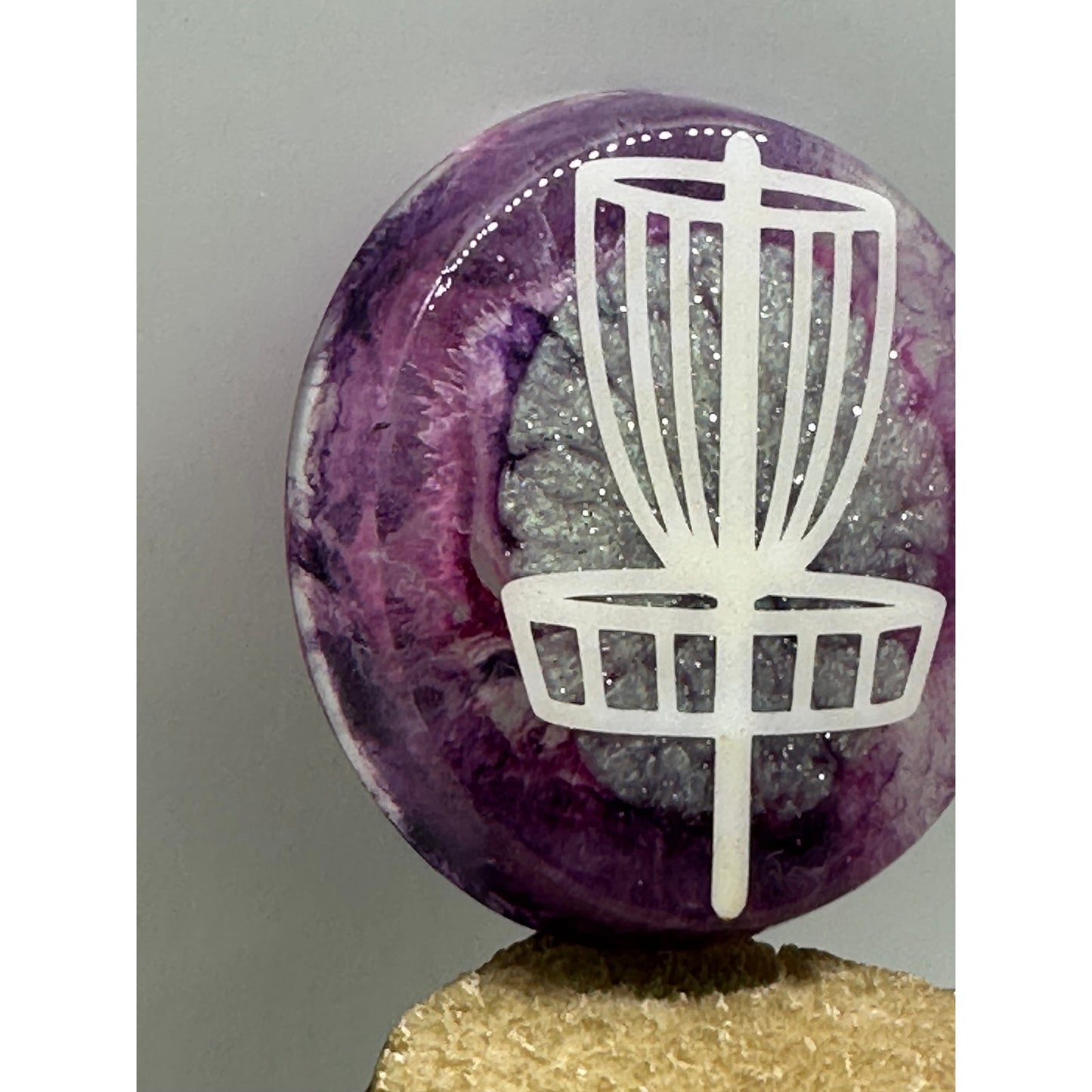 Disc Golf Mini Marker Custom Purple/Wht Basket Epoxy Resin One Of A Kind Mini