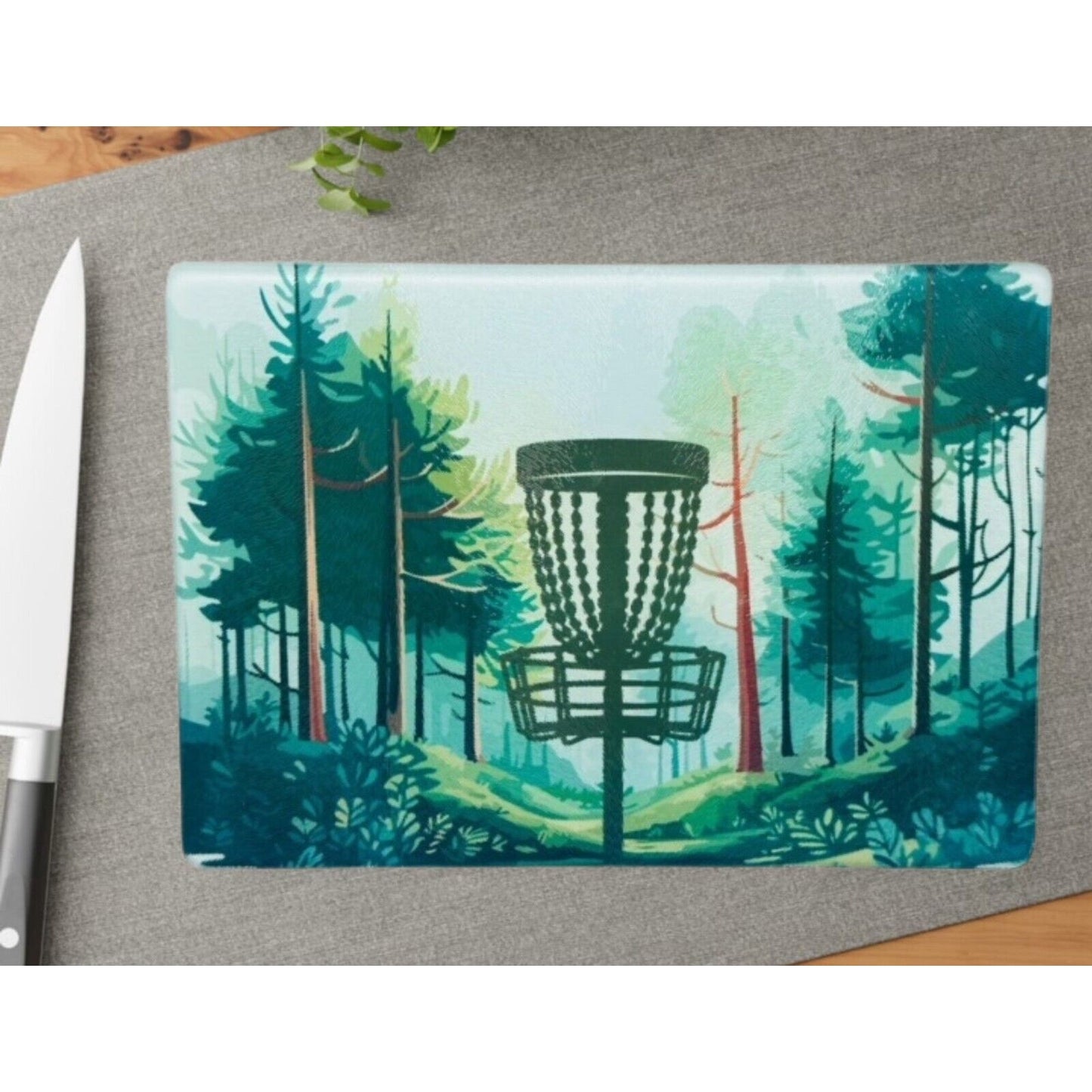 Disc Golf Basket Trees Glass Cutting Board Discgolf Kitchen Cooking Gift