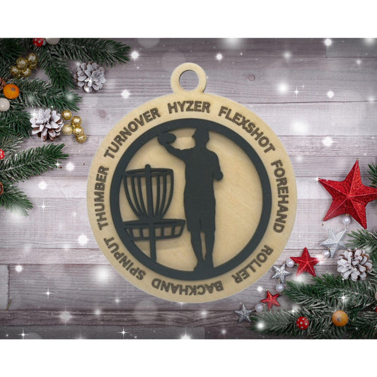 DISC GOLF Putting Hyzer Turnover Christmas 2 Layer Ornament Discgolfer Gift