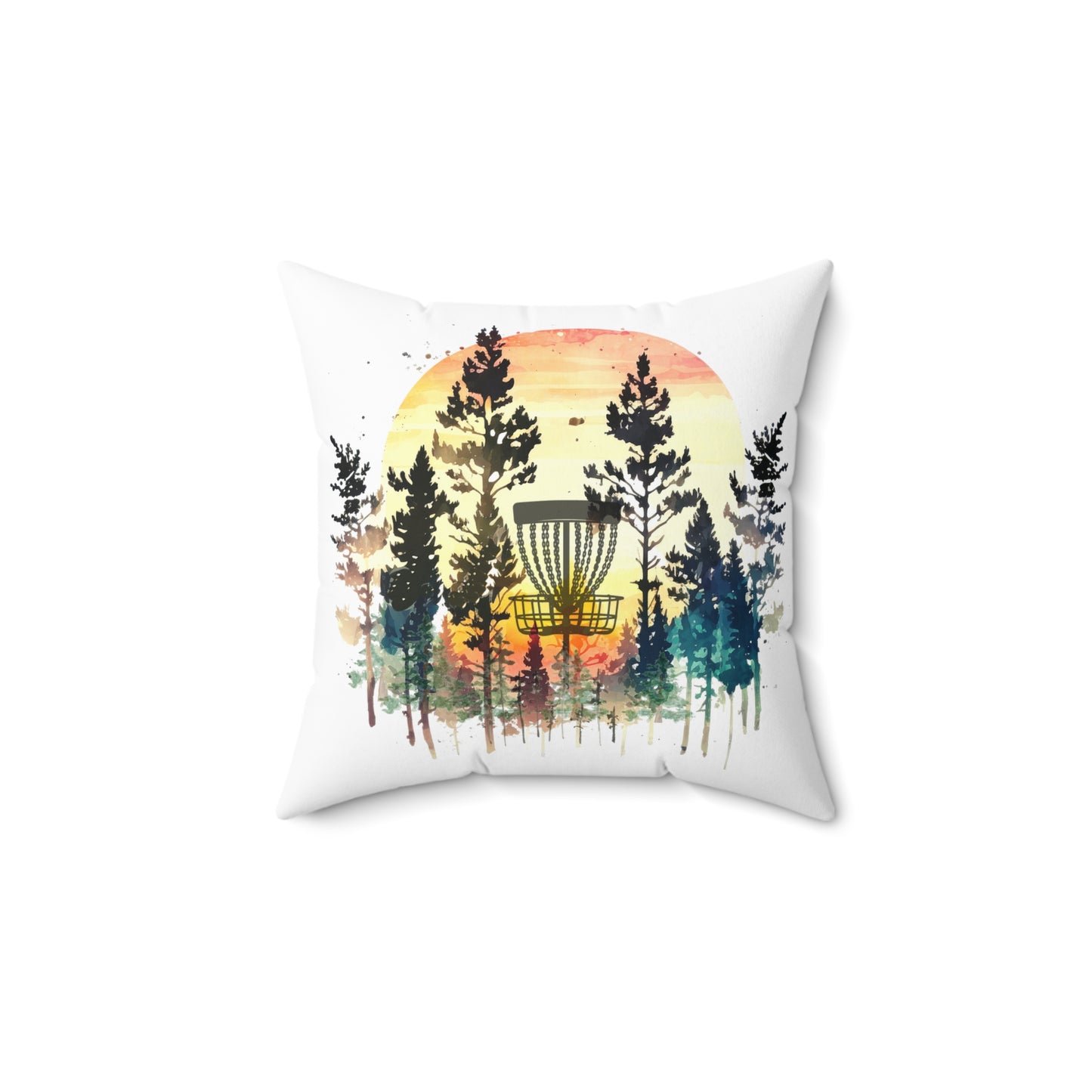 Disc Golf Sunset Forest Spun Polyester Square Pillow Discgolf Discgolfer Decor Gift