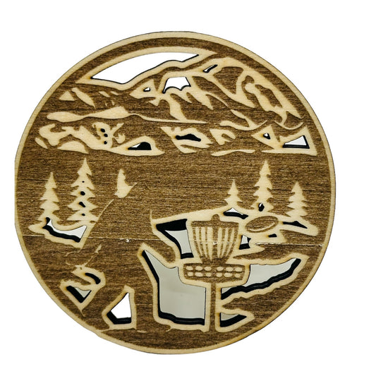 Disc Golf SASQUATCH SCENE Car Air Freshener Laser Engraved Wood Vent Clip On