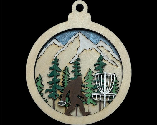 DISC GOLF Basket Sasquatch Ornament 3 Layer Wood Discgolfer Christmas Gift