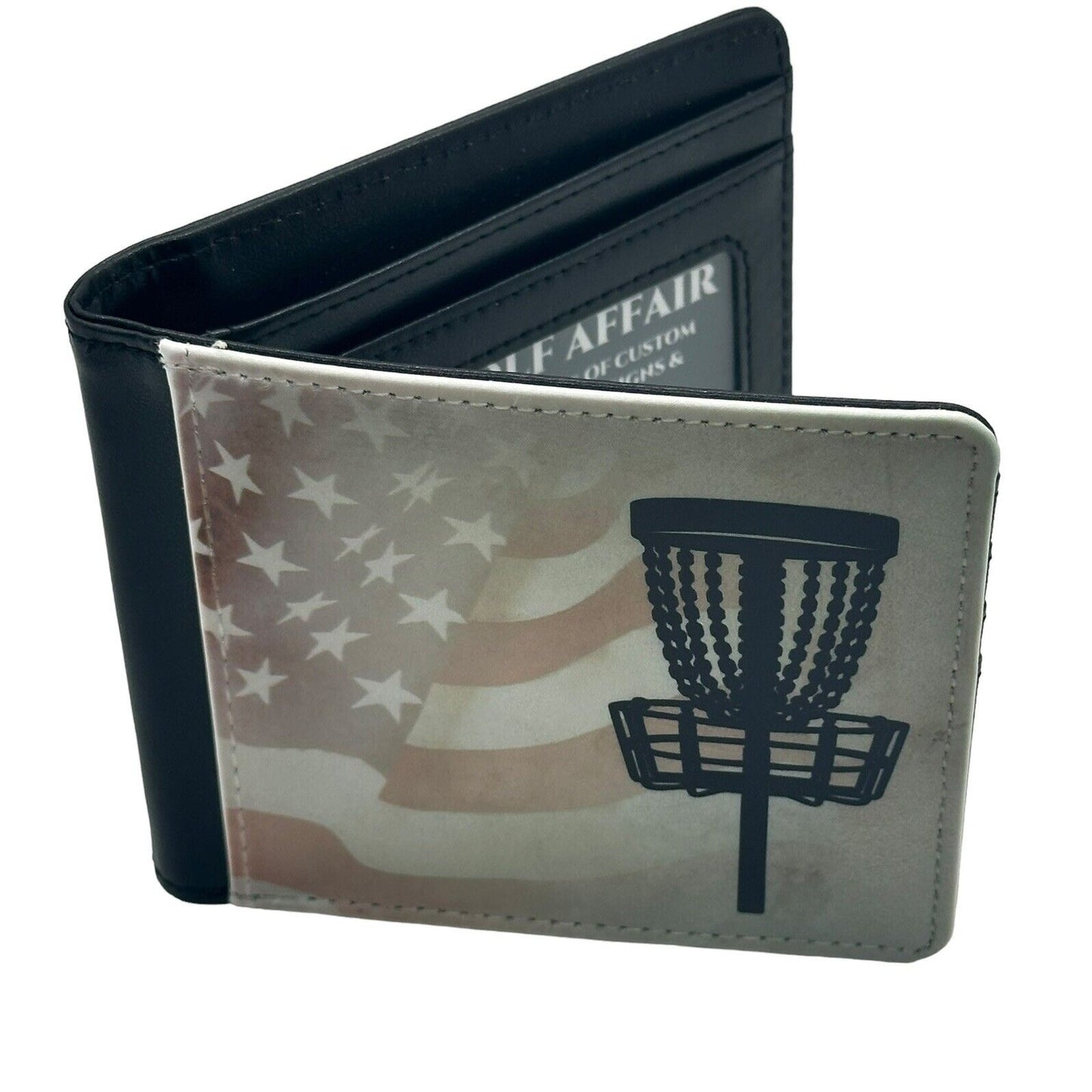 Disc Golf AMERICAN FLAG BASKET Sublimated Design Bi-Fold Wallet Disgolfer Gift