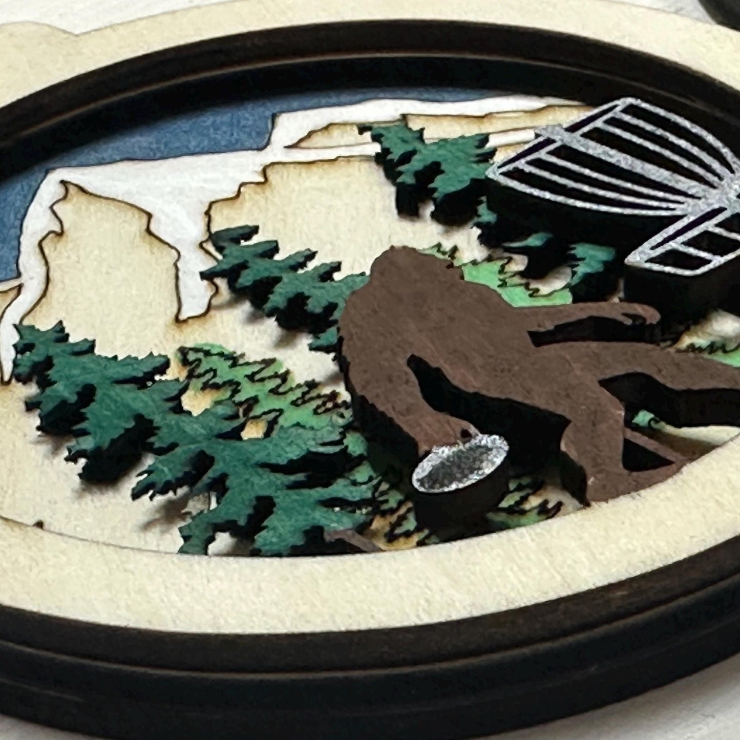 DISC GOLF Basket Sasquatch Ornament 3 Layer Wood Discgolfer Christmas Gift