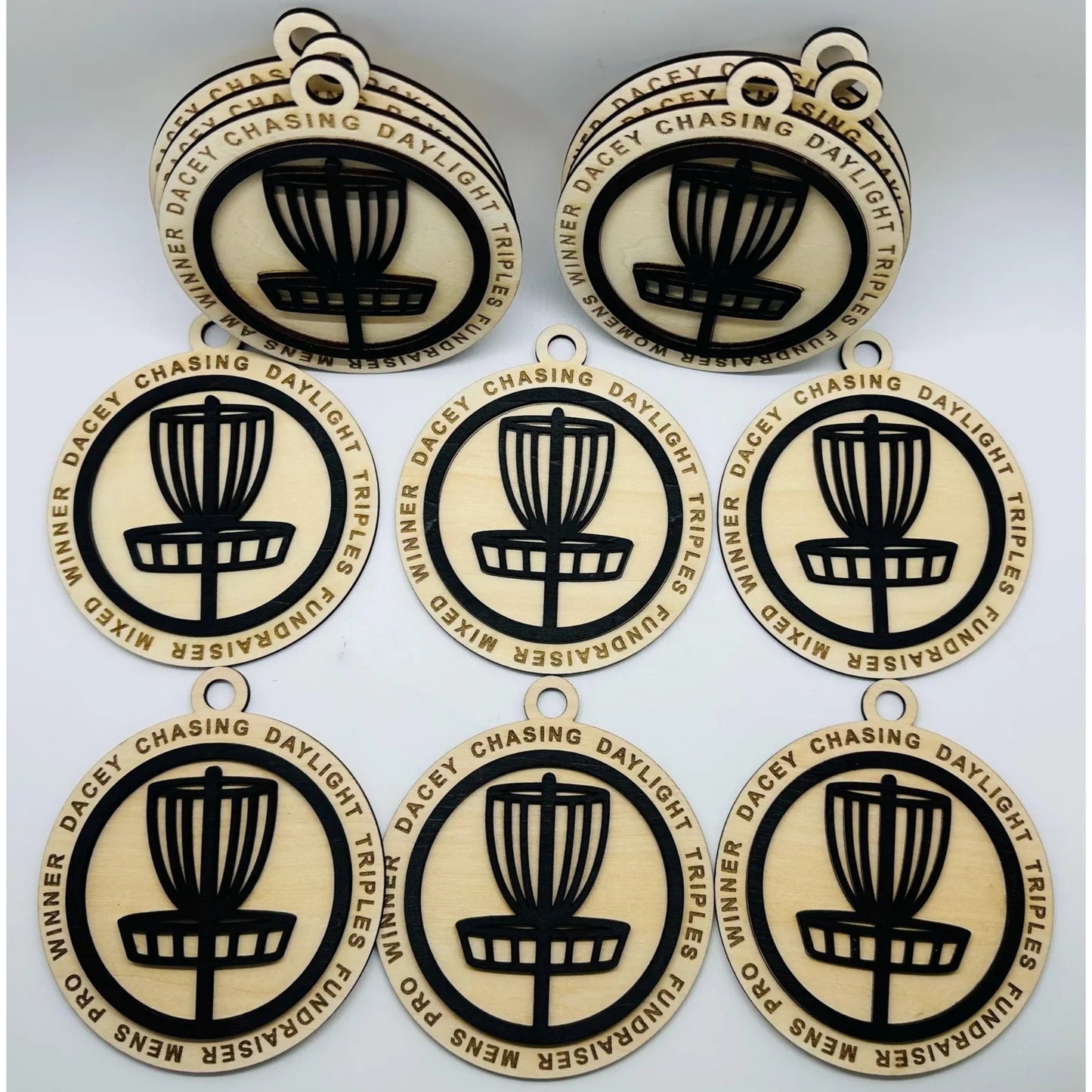 DISC GOLF Custom Mini Bag Tag Trophy 2 Layer Wood Discgolfer Personalized Gift Ornament