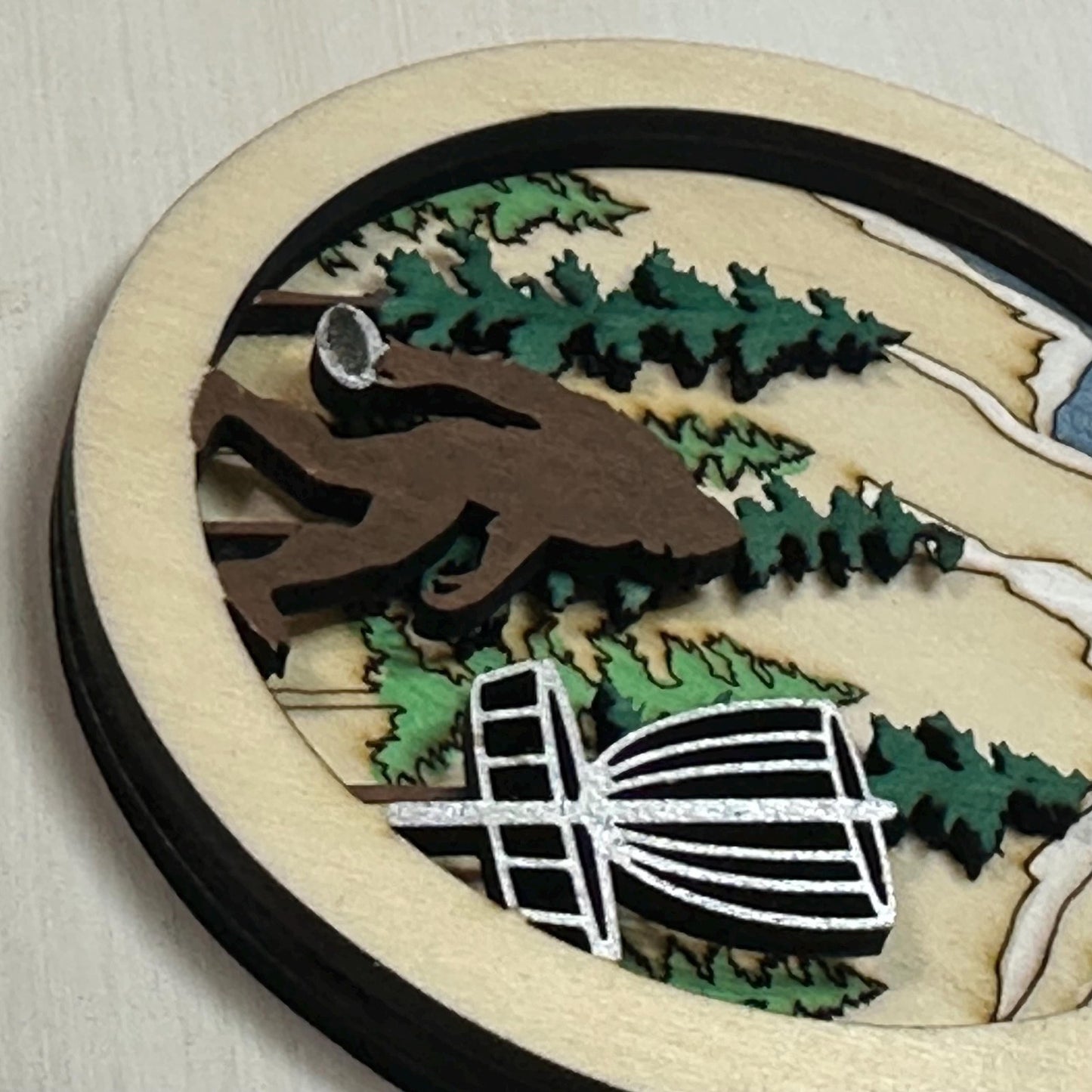 DISC GOLF Basket Sasquatch Ornament 3 Layer Wood Discgolfer Christmas Gift