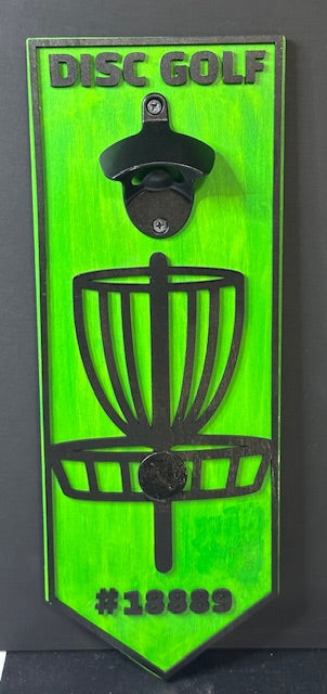 Disc Golf PERSONALIZED Magnetic Basket Bottle Opener Wall Mount Discgolfer Gift