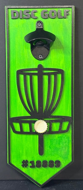 Disc Golf PERSONALIZED Magnetic Basket Bottle Opener Wall Mount Discgolfer Gift