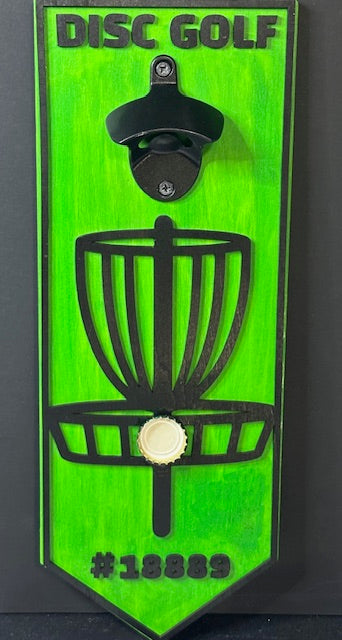 Disc Golf PERSONALIZED Magnetic Basket Bottle Opener Wall Mount Discgolfer Gift