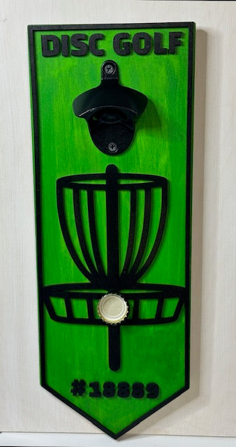 Disc Golf PERSONALIZED Magnetic Basket Bottle Opener Wall Mount Discgolfer Gift